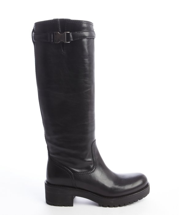 Prada Black Leather Buckle Strap Lug Sole Boots in Black for Men | Lyst