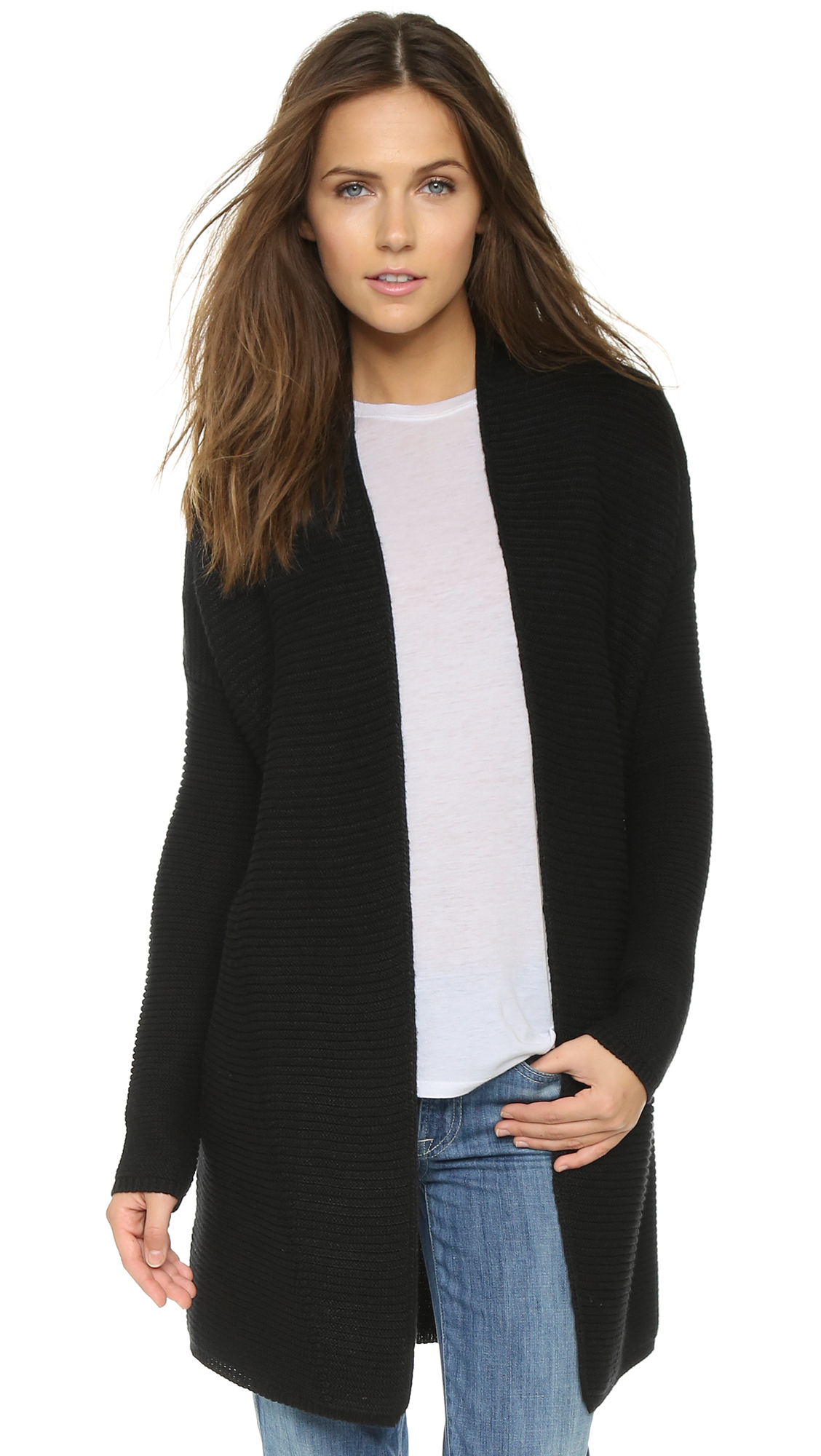 Vince Rip Drape Front Cardigan Optic White In Black Lyst