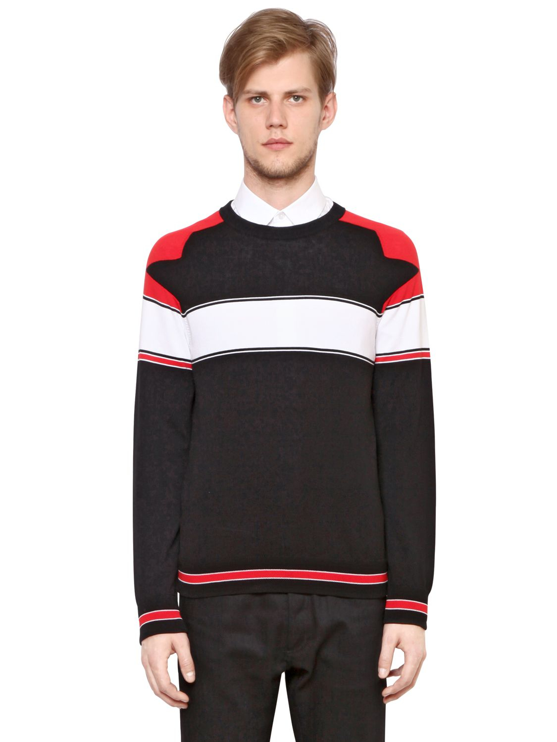 Givenchy Geometric Intarsia Cotton Sweater in Black/Red/White (Black ...