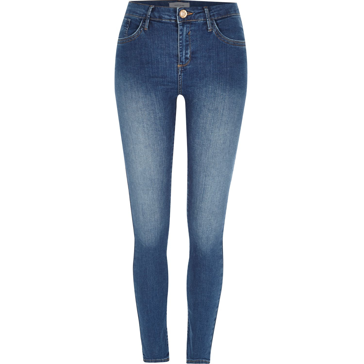 Lyst - River Island Mid Blue Wash Amelie Super Skinny Jeans in Blue