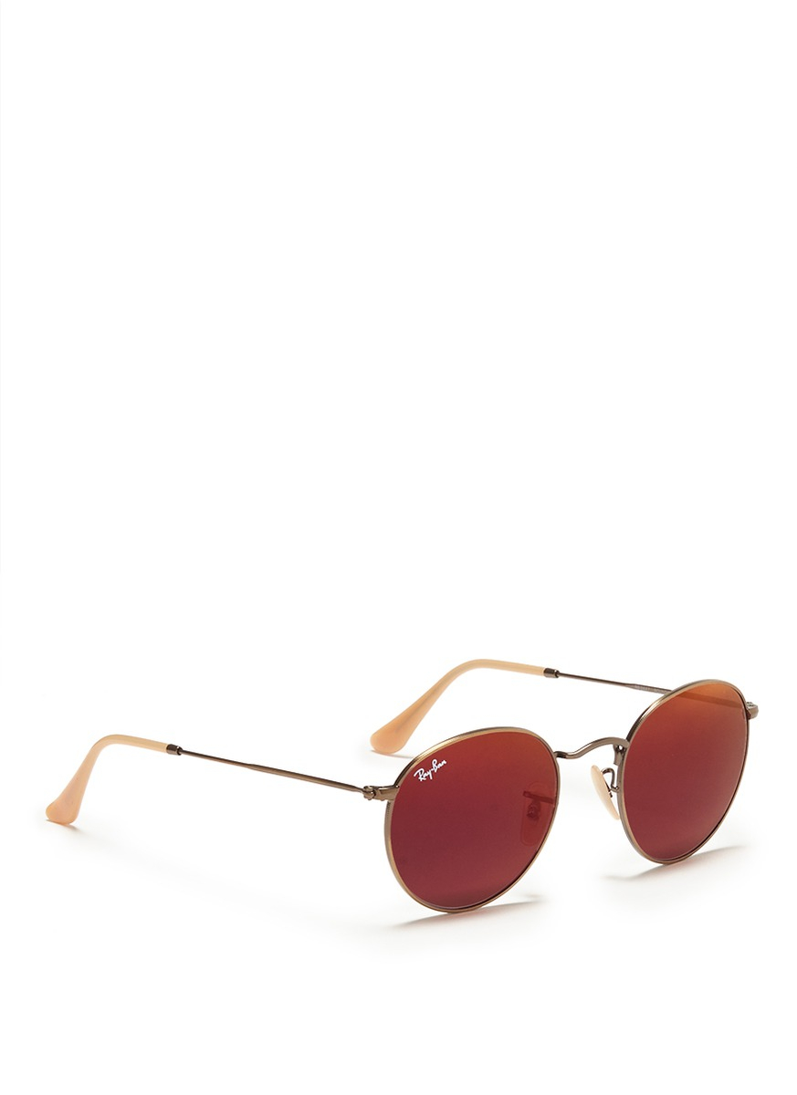 Ray-Ban Round Metal Mirror Sunglasses in Red | Lyst