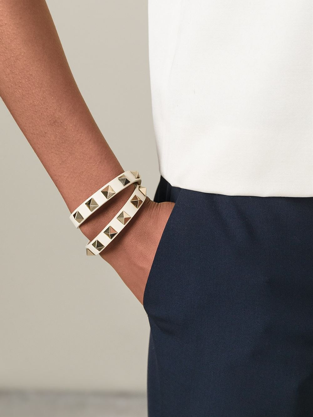 Valentino 'Rockstud' Bracelet in White - Lyst