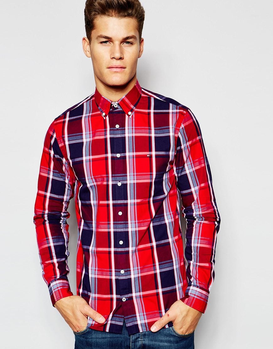 tommy hilfiger red dress shirt