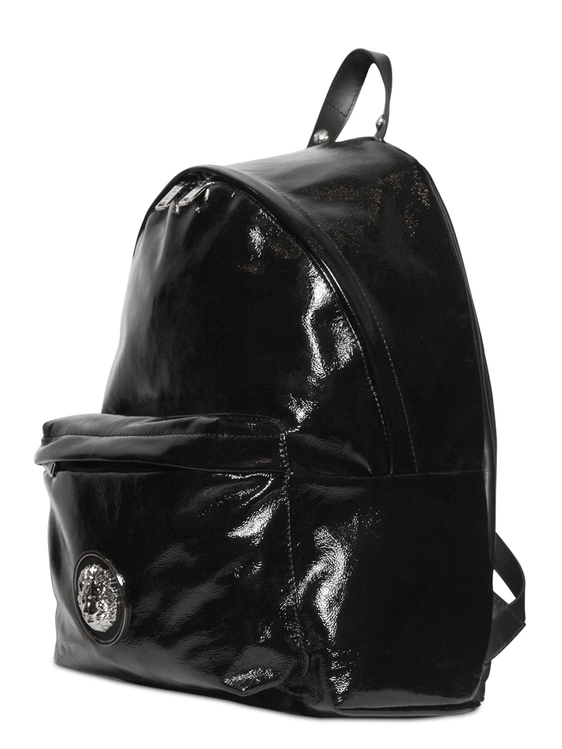 black patent leather backpack