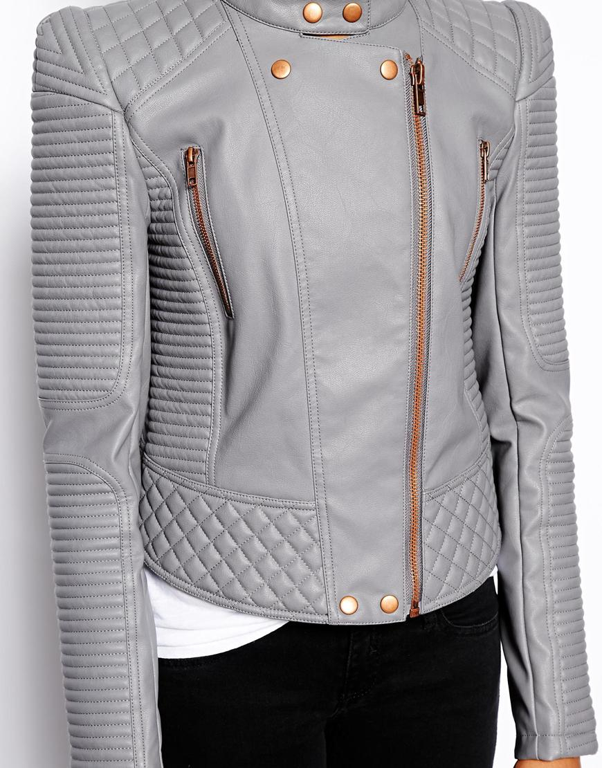 ASOS Leather Look Structured Sleeve Jacket in Grey (Gray) Lyst