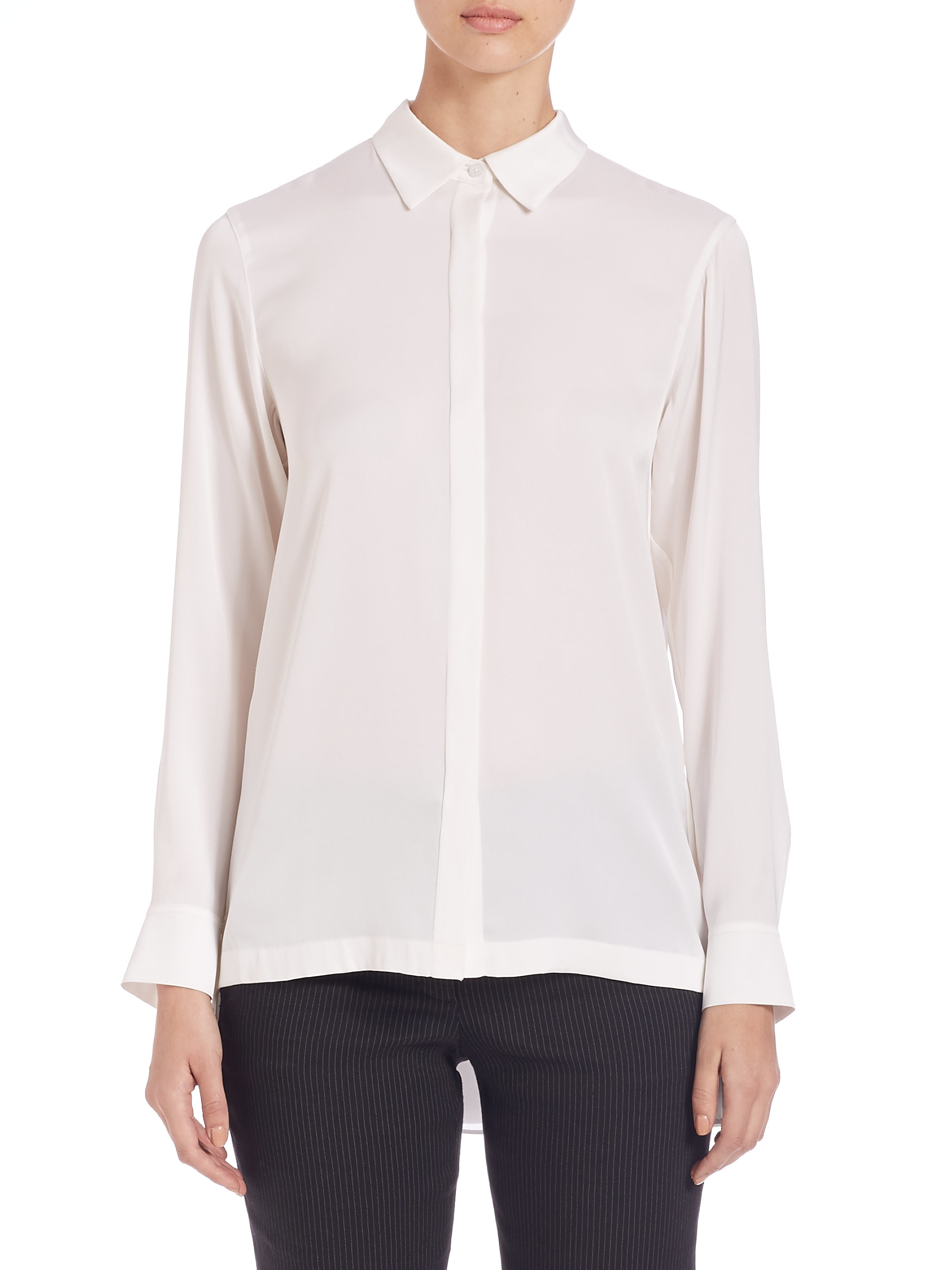 DKNY Back Pleated Silk Blouse in Chalk (White) - Lyst