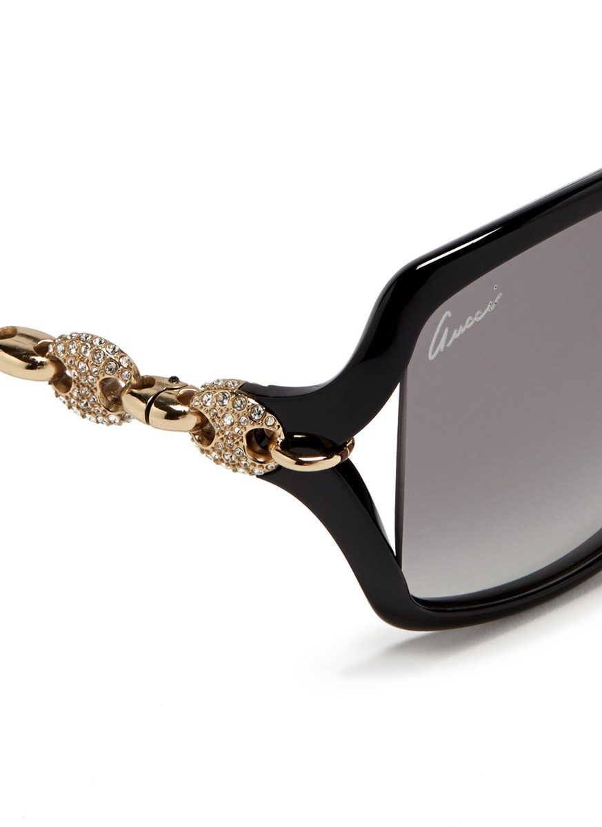 Gucci Marina Chain Temple Sunglasses in Black | Lyst