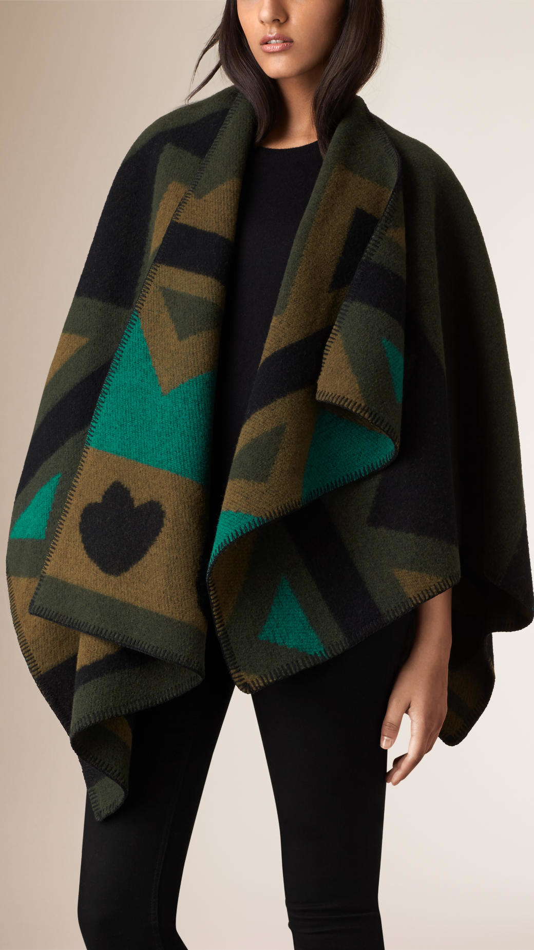 Burberry Graphic Wool And Cashmere Blanket Poncho in Green | Lyst