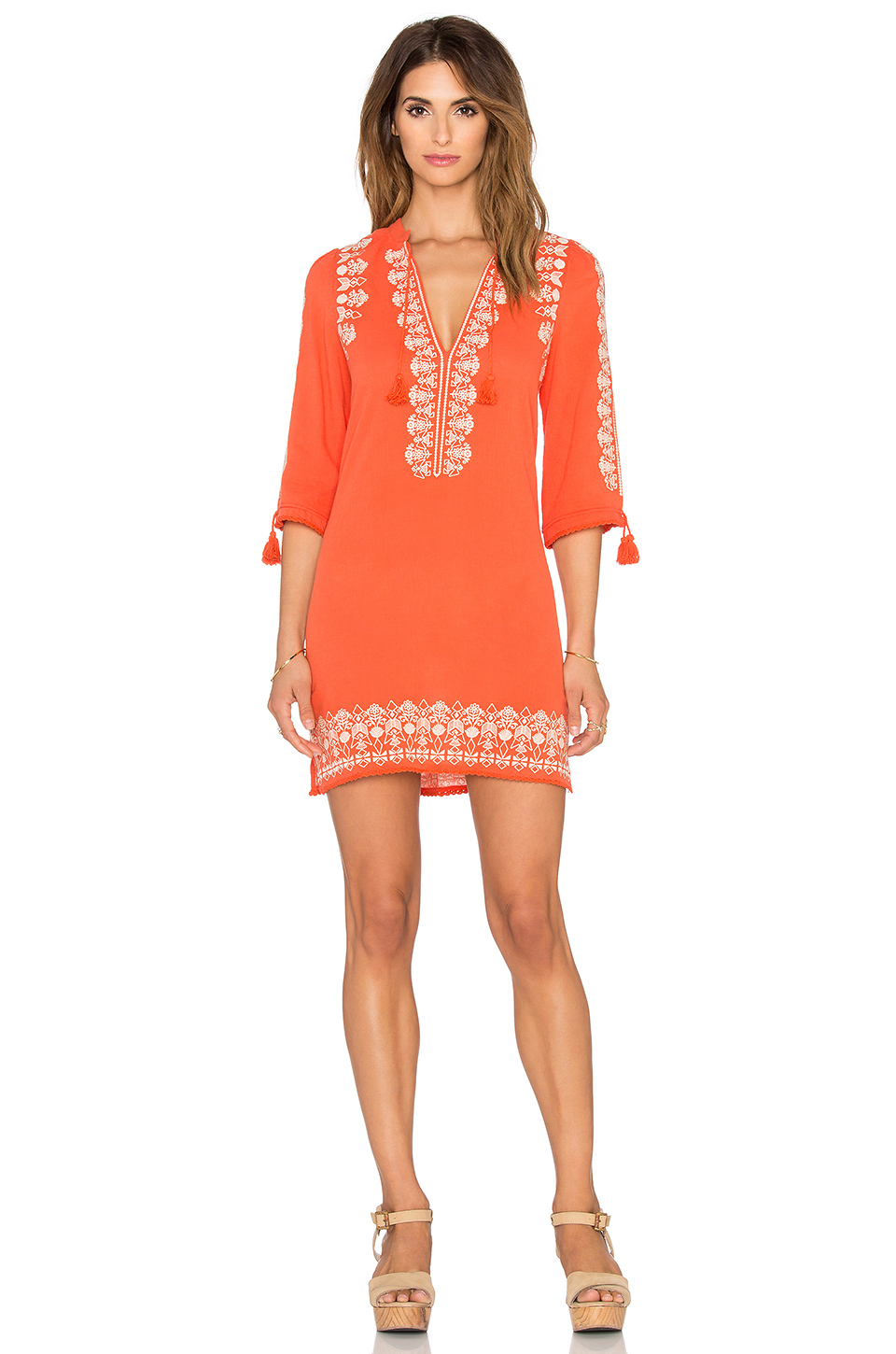 burnt orange embroidered dress