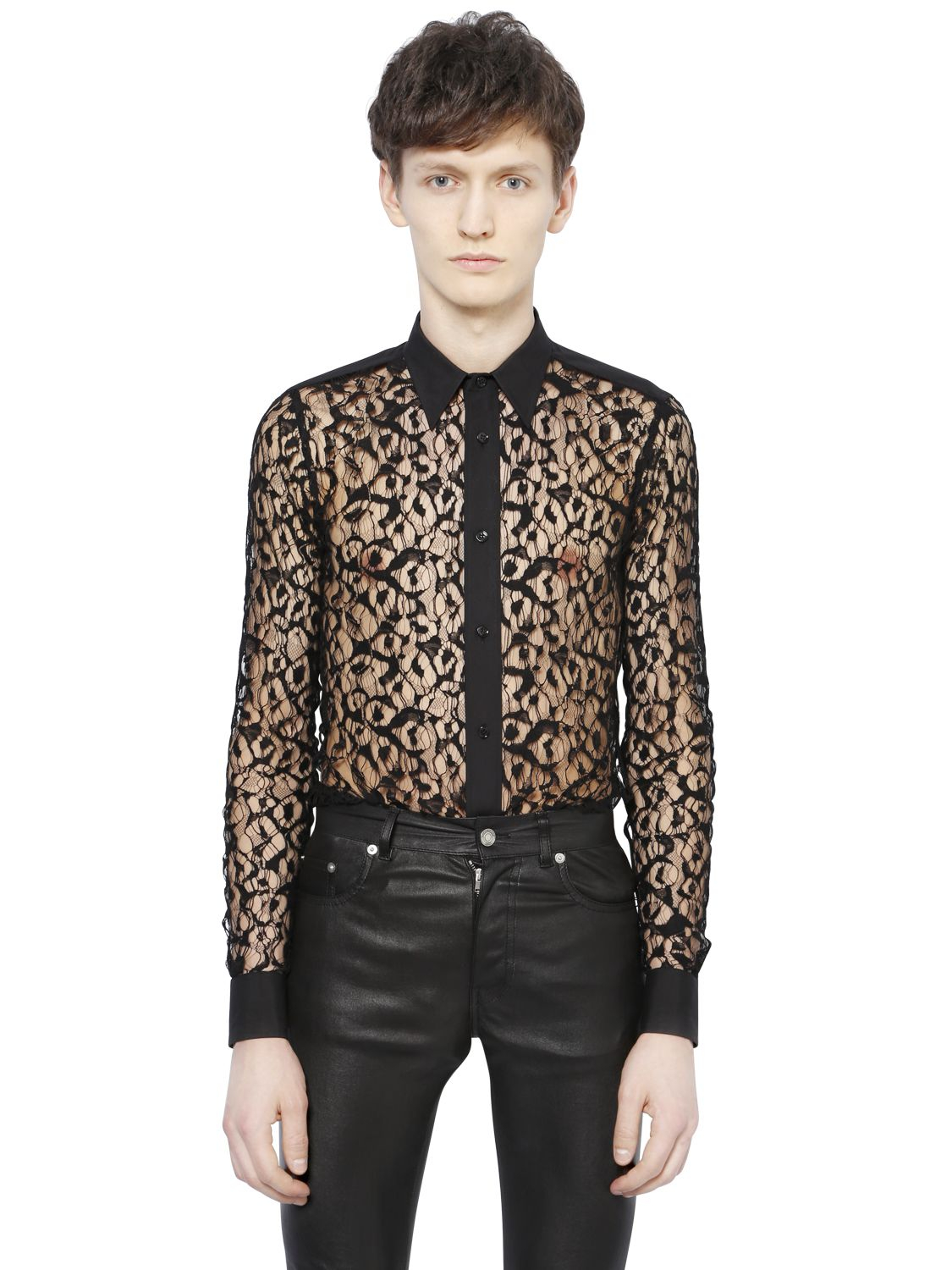 Saint Laurent Cotton Lace Shirt in Black for Men | Lyst