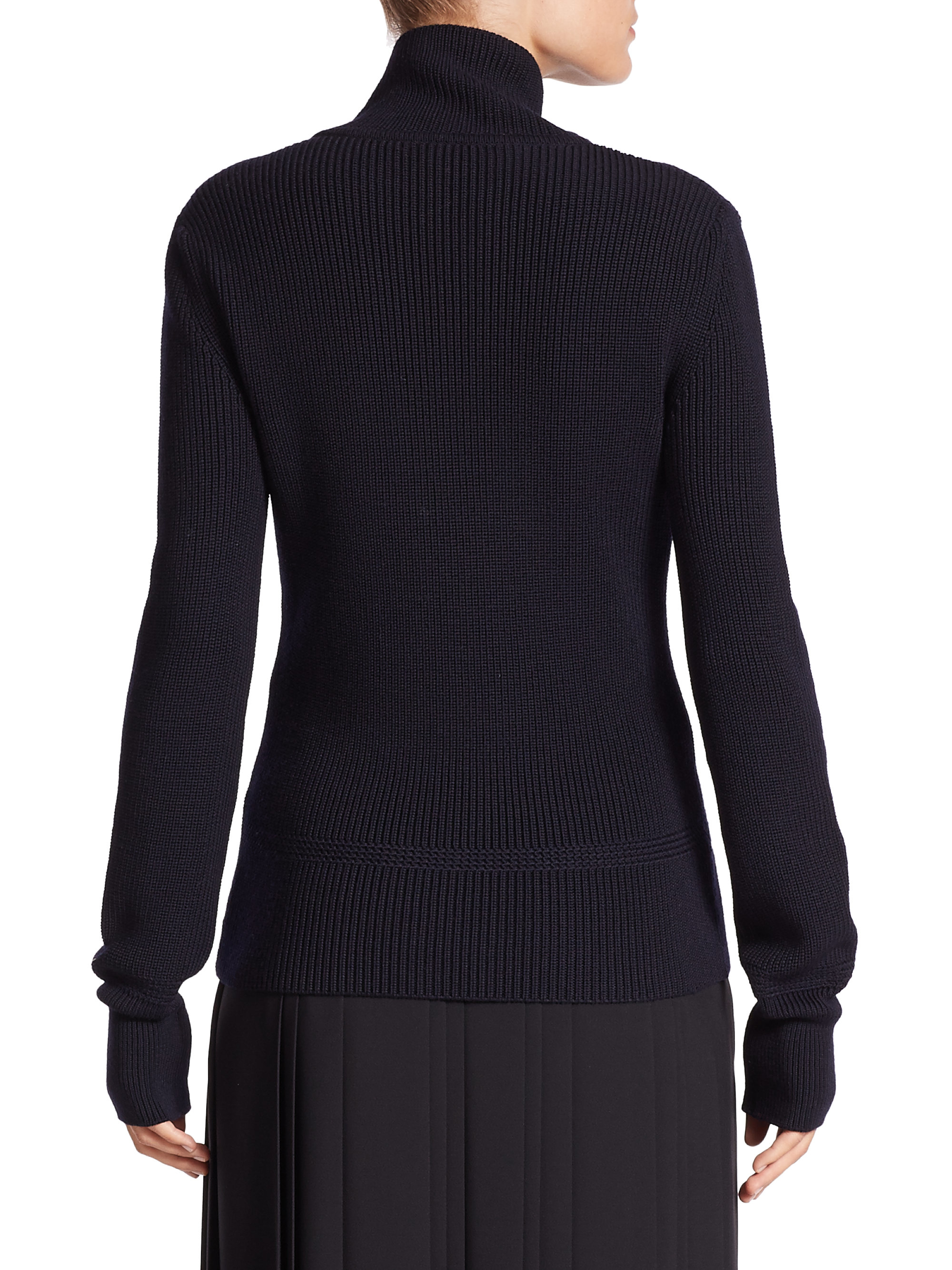Chloé Wool Button-up Turtleneck Sweater in Navy (Blue) | Lyst