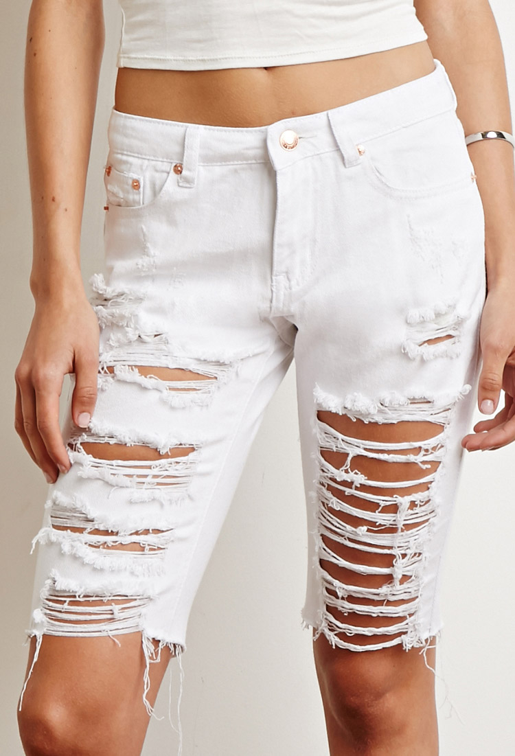 white distressed bermuda shorts