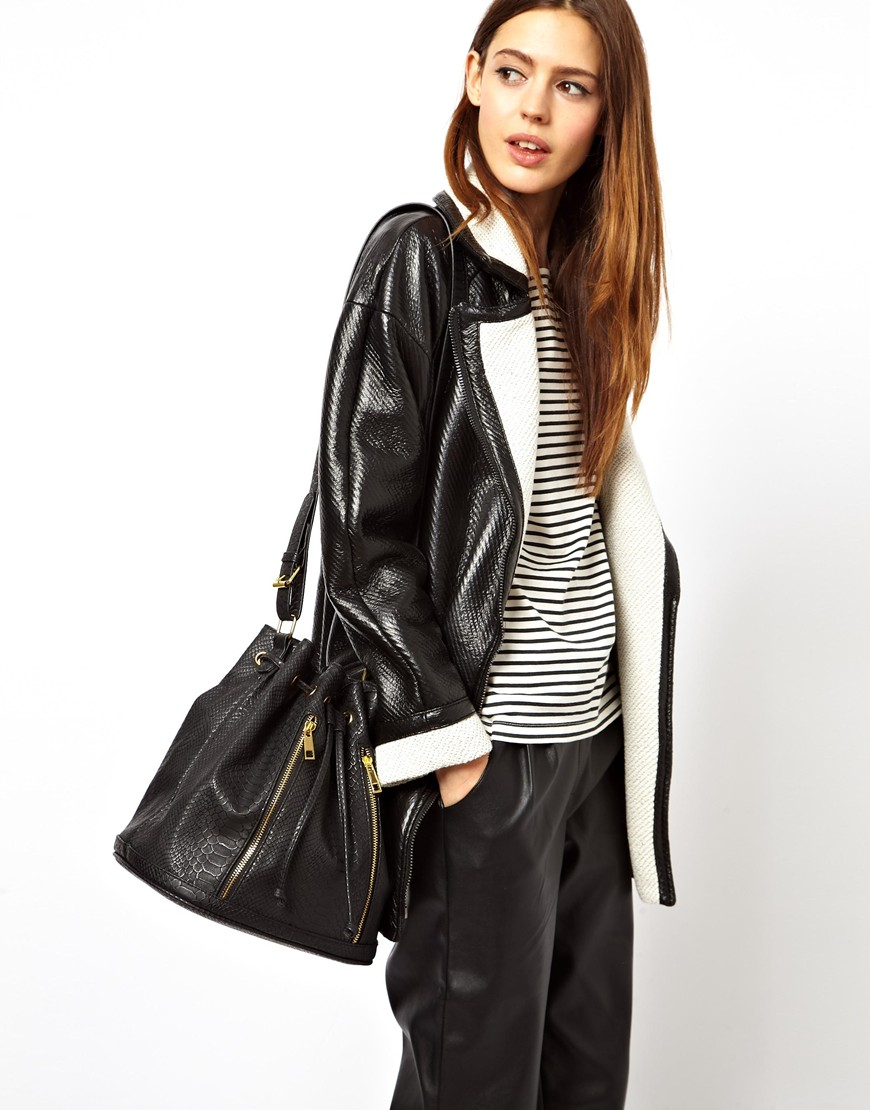 Lyst Asos Duffle Bag in Snake with Front Zips in Black