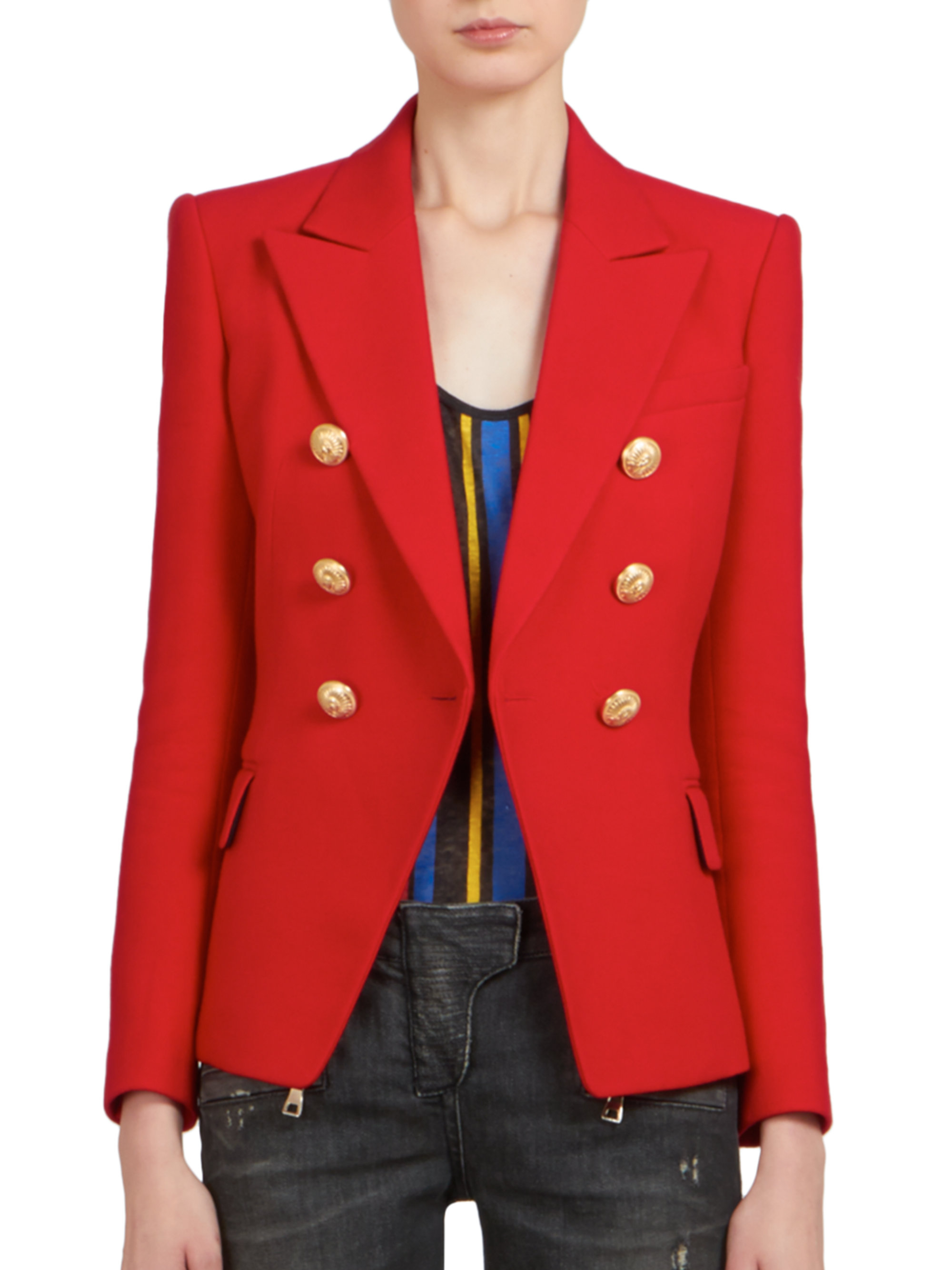 Balmain Fitted Blazer in Red - Lyst