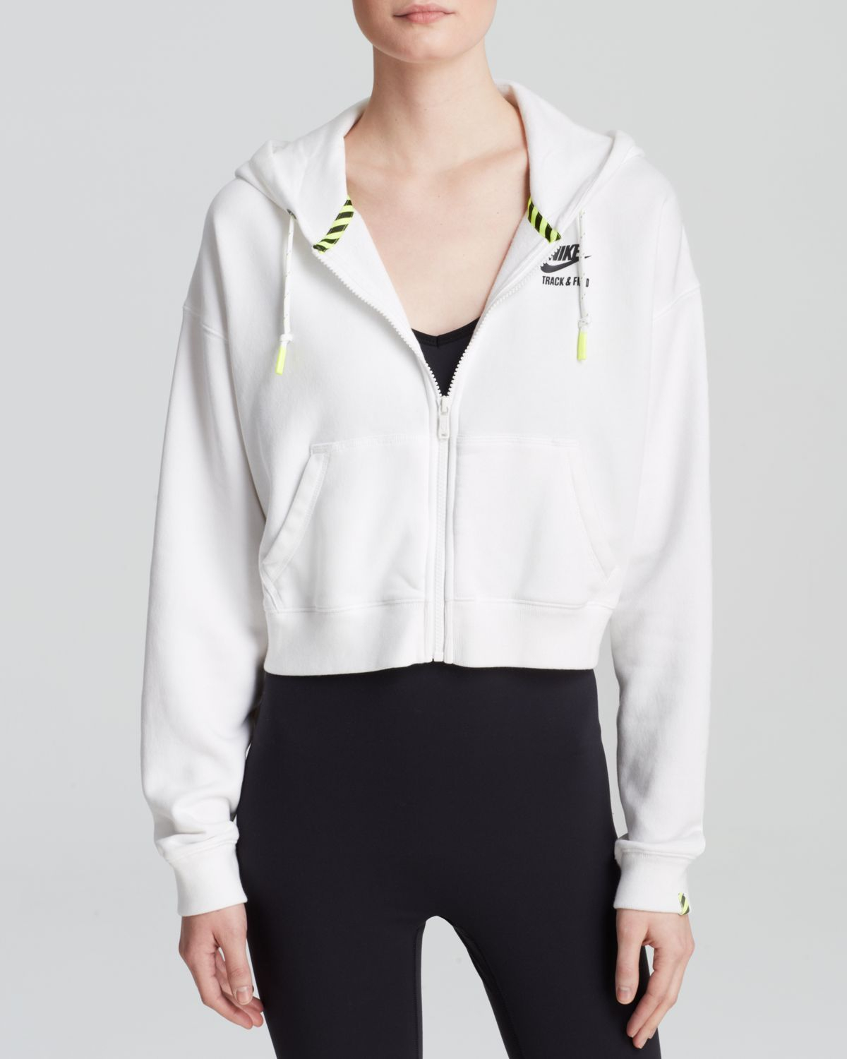 Nike Crop Zip Hoodie in White | Lyst