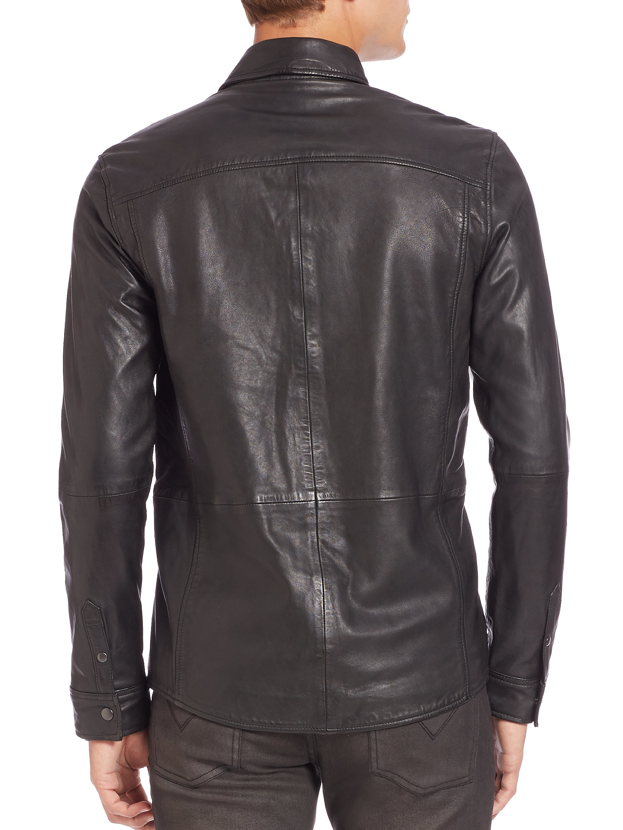 John Varvatos Leather Shirt Jacket in Black for Men - Lyst