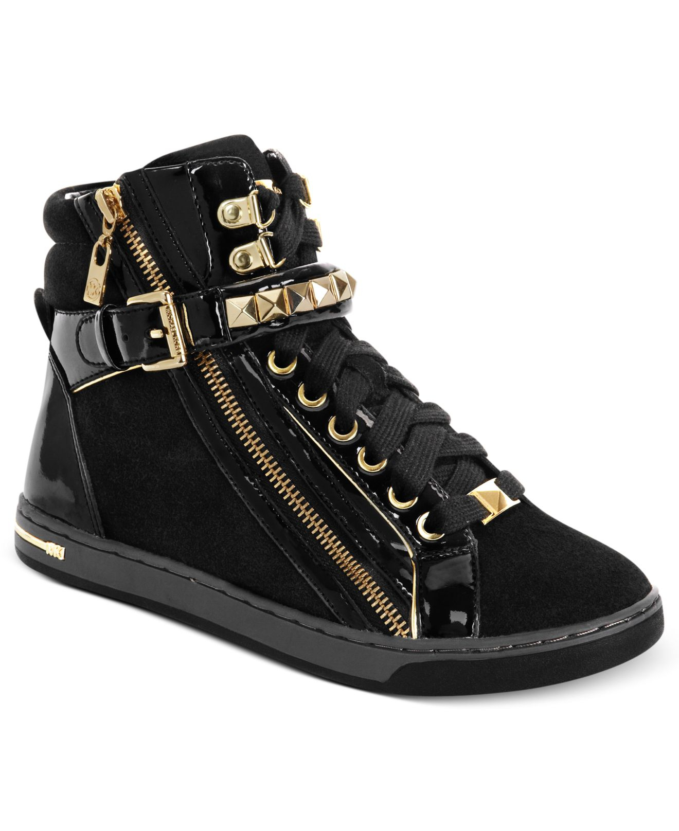 demokratija štampa Izači  Michael Kors Michael Glam Studded High Top Sneakers in Black Suede  (Metallic) - Lyst