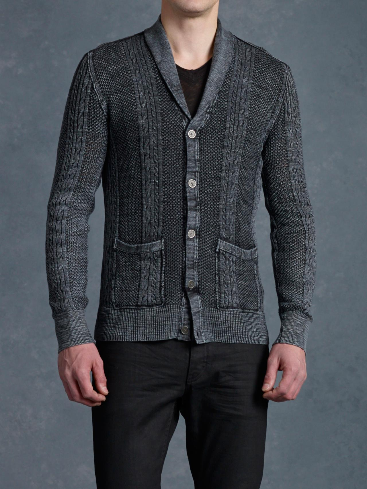 John Varvatos Linen Foil Cable Knit Sweater in Mushroom (Black) for Men ...