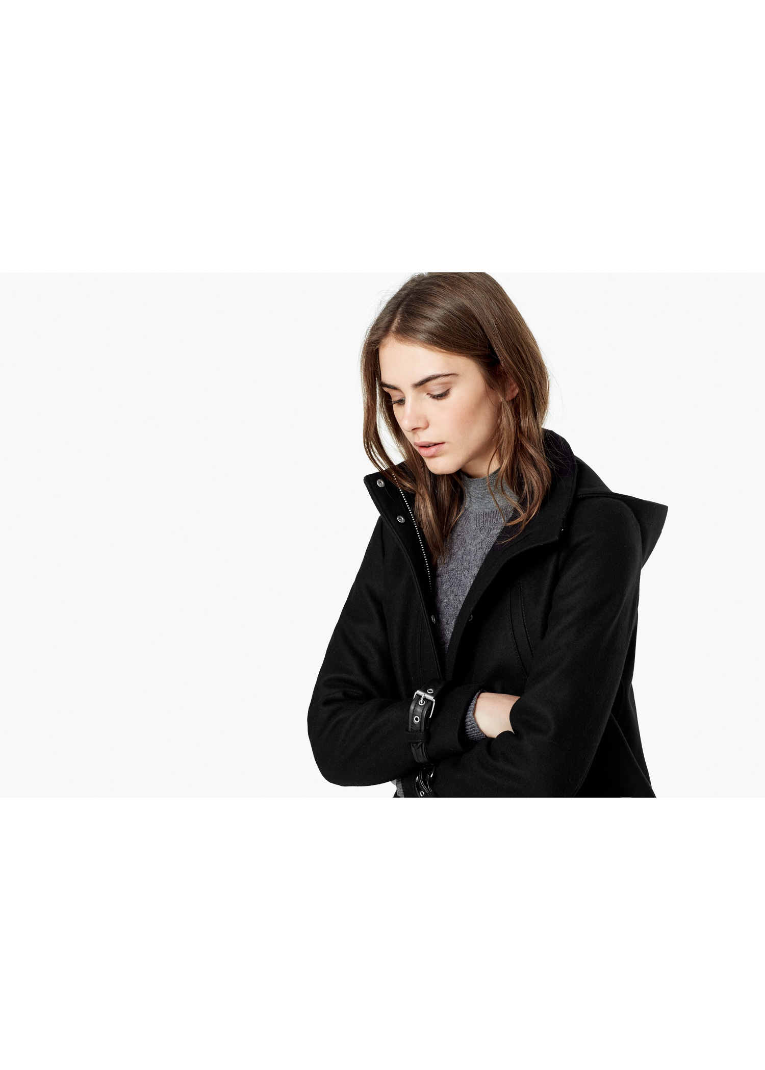 black hooded wool coat womens