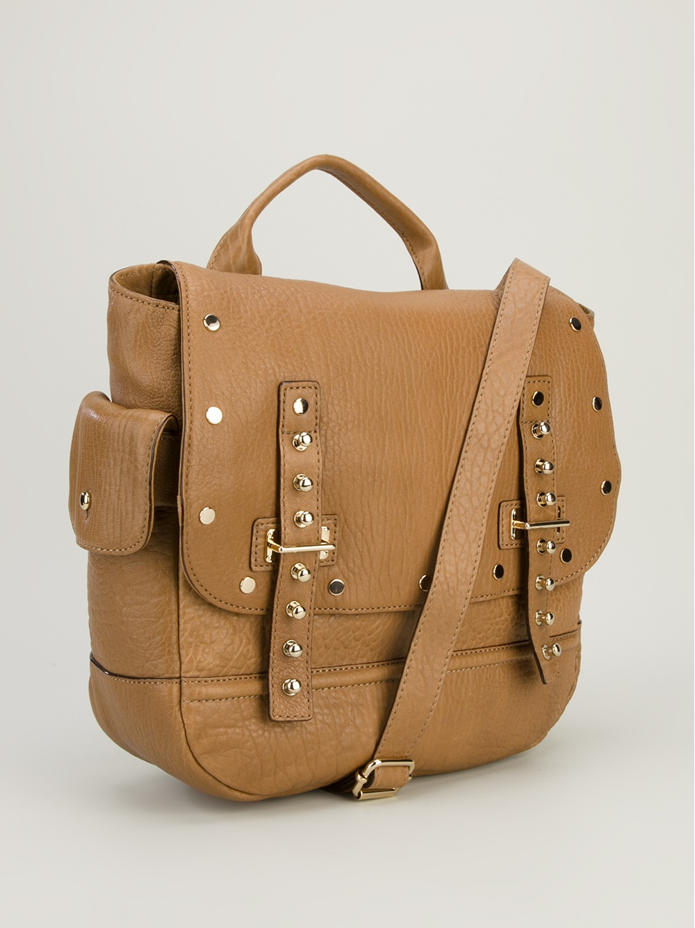 Rebecca Minkoff Studded Satchel in Natural - Lyst