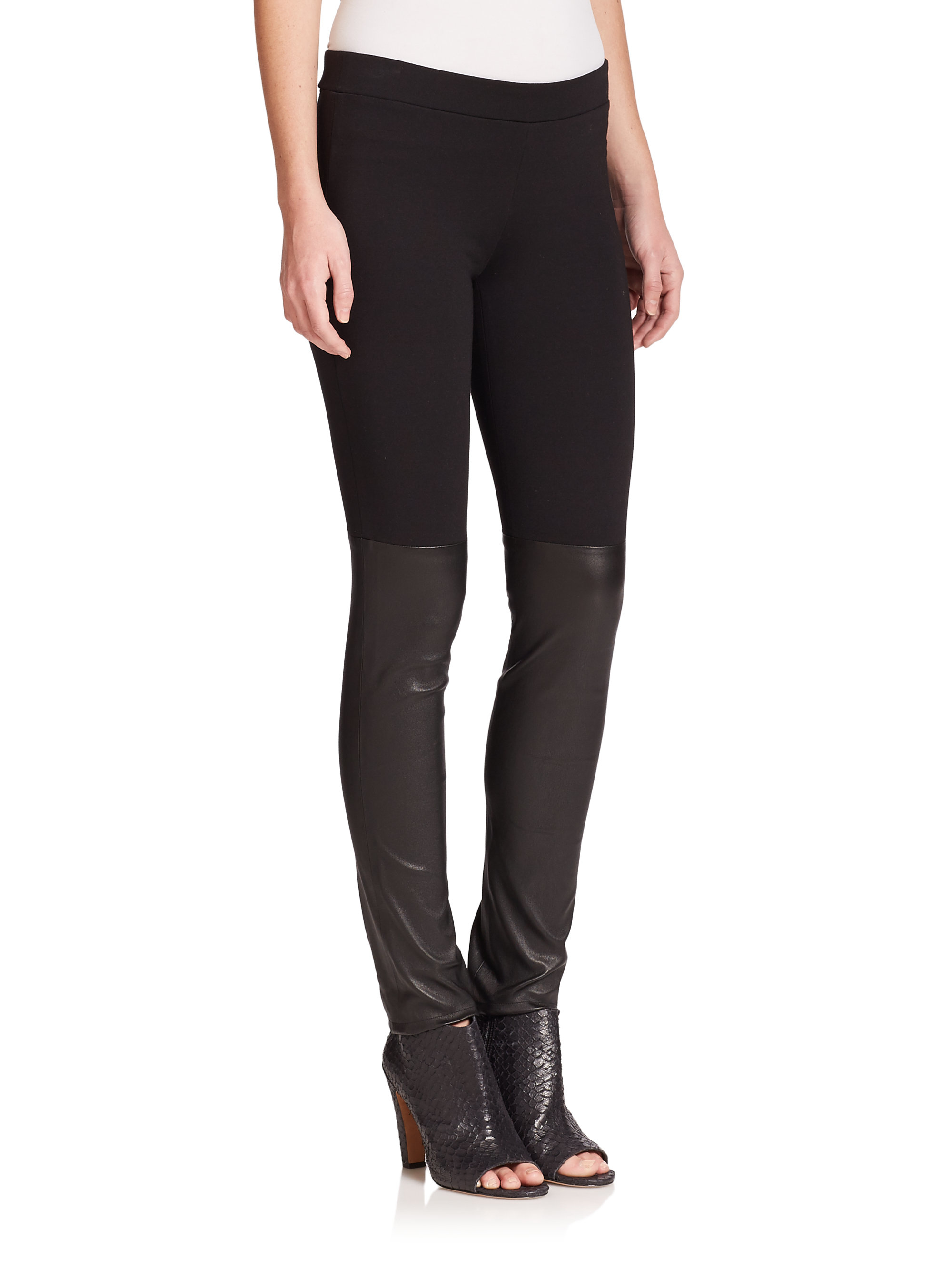 Half leather half fabric leggings clearance