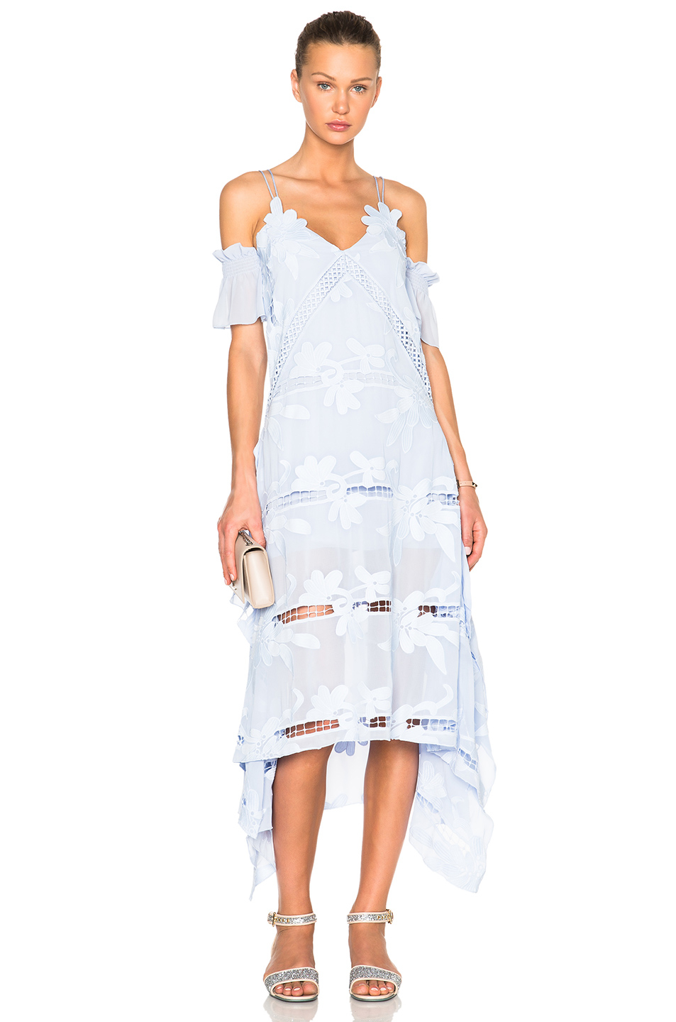 self portrait floral embroidered midi dress