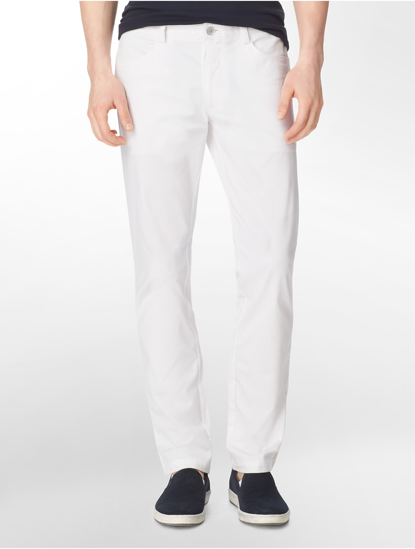 Calvin Klein Cotton Slim Fit Sateen Pants in White for Men - Lyst