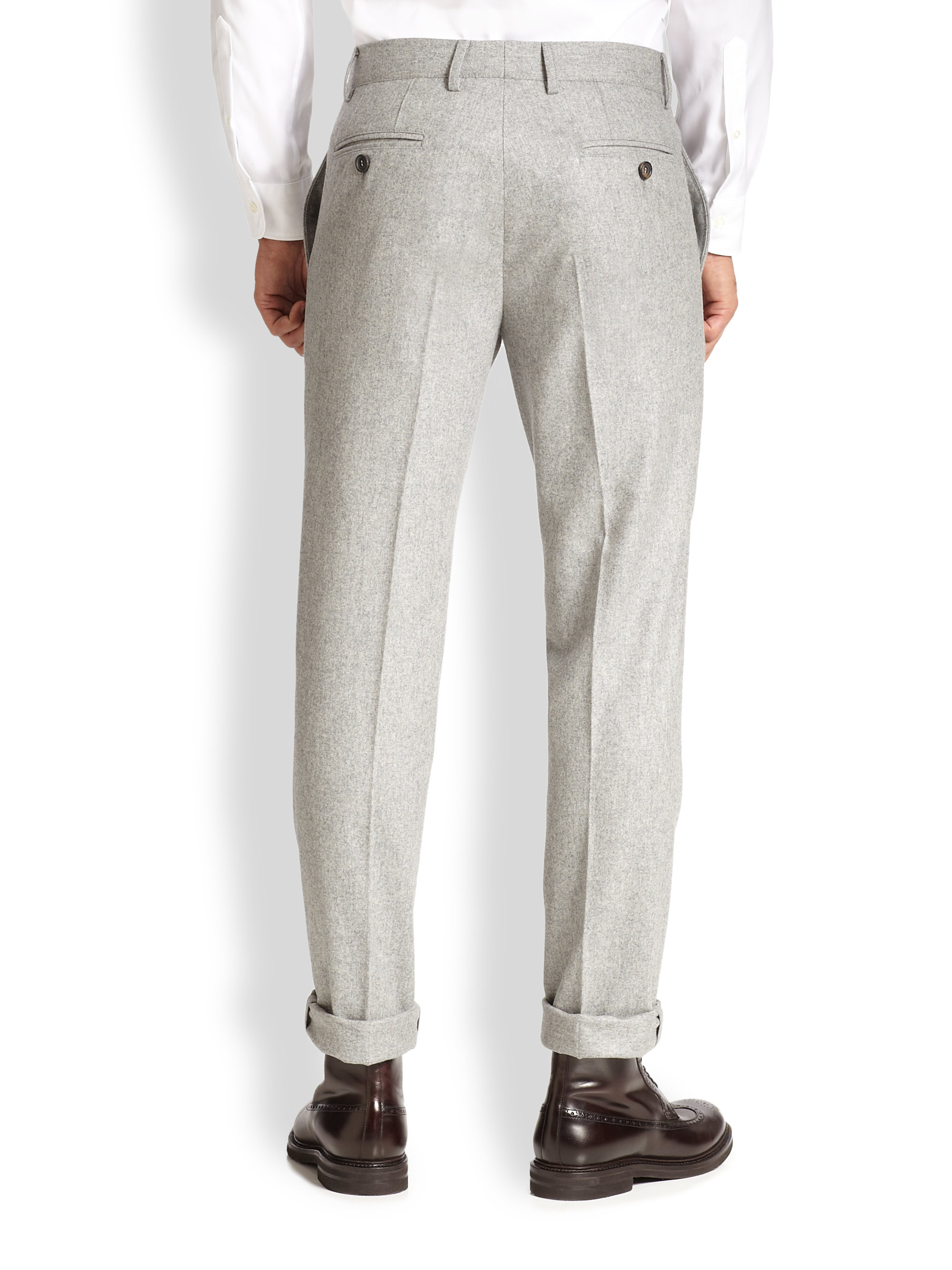 Brunello Cucinelli Wool Flannel Trousers in Gray for Men - Lyst