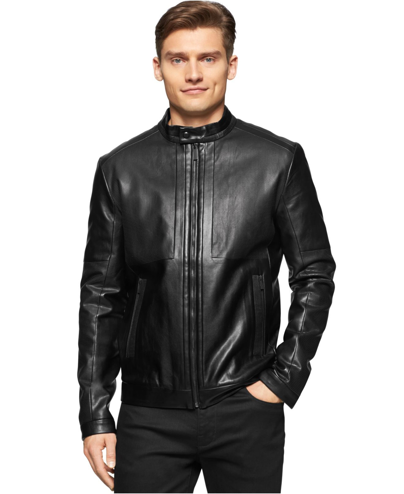 Calvin Klein Perforated Fauxleather Jacket in Black for