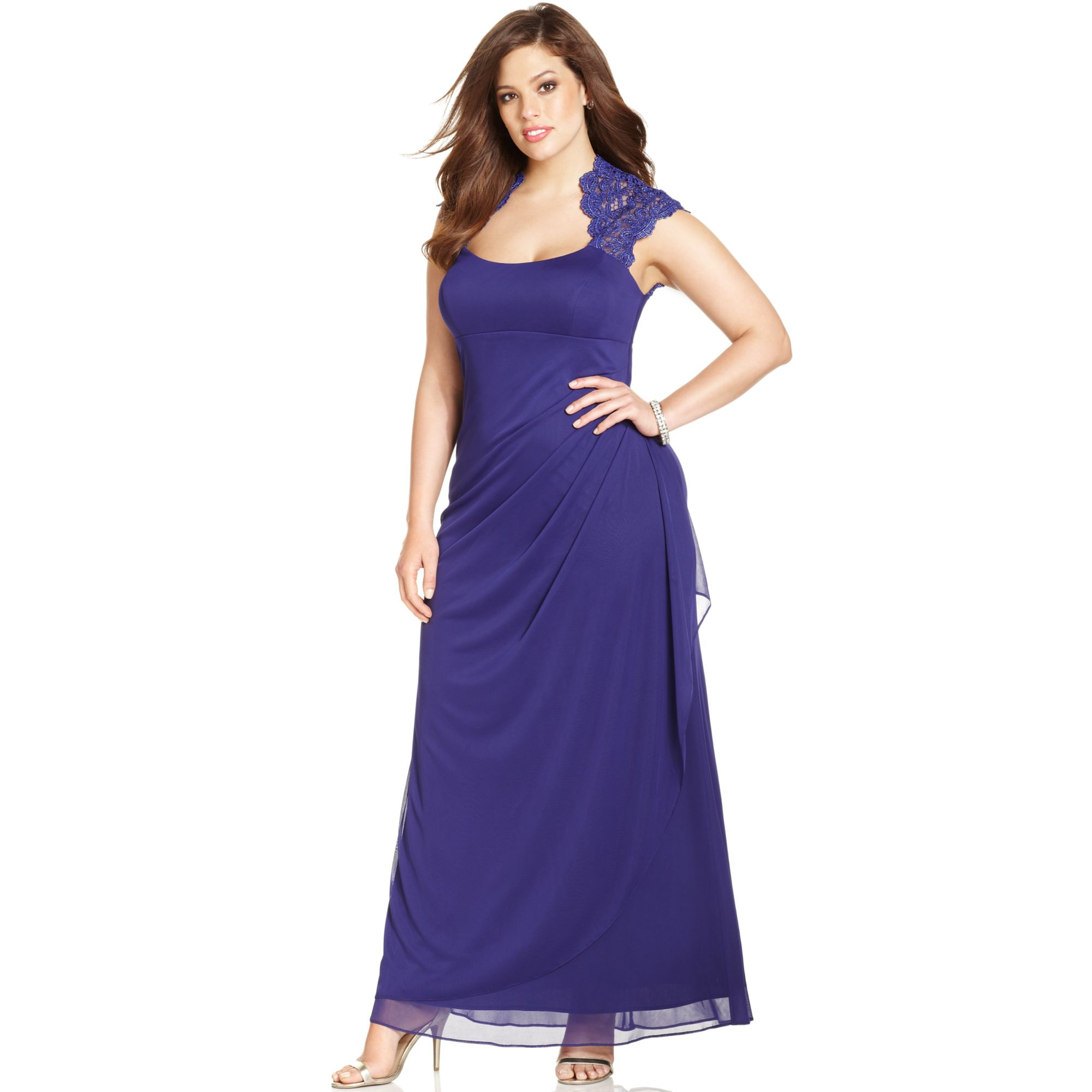 Xscape Plus Size Cap Sleeve Lace Gown in Purple (Purple Berry) | Lyst