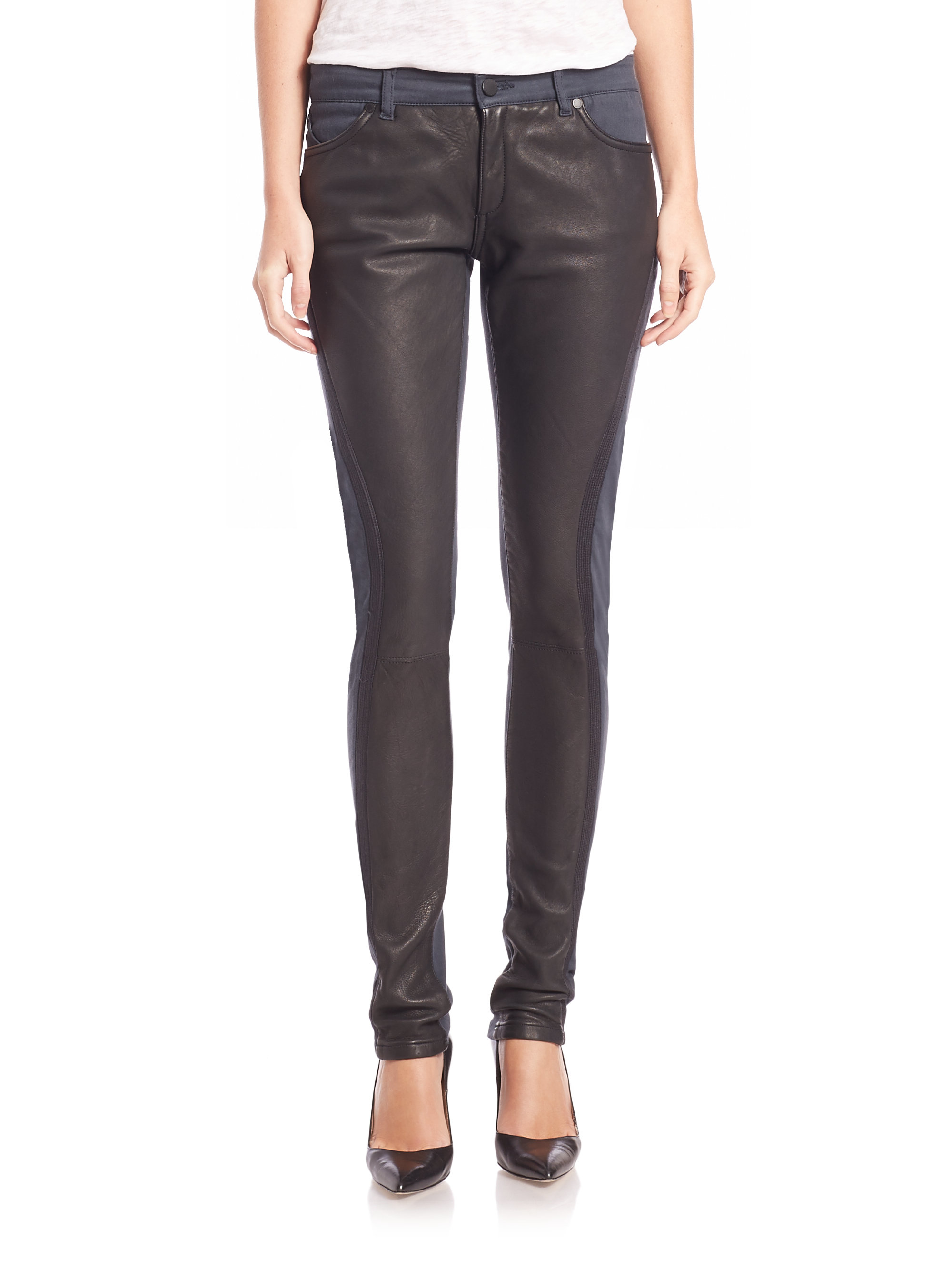 Lyst Superfine Tex Leather Combo Skinny Jeans in Blue