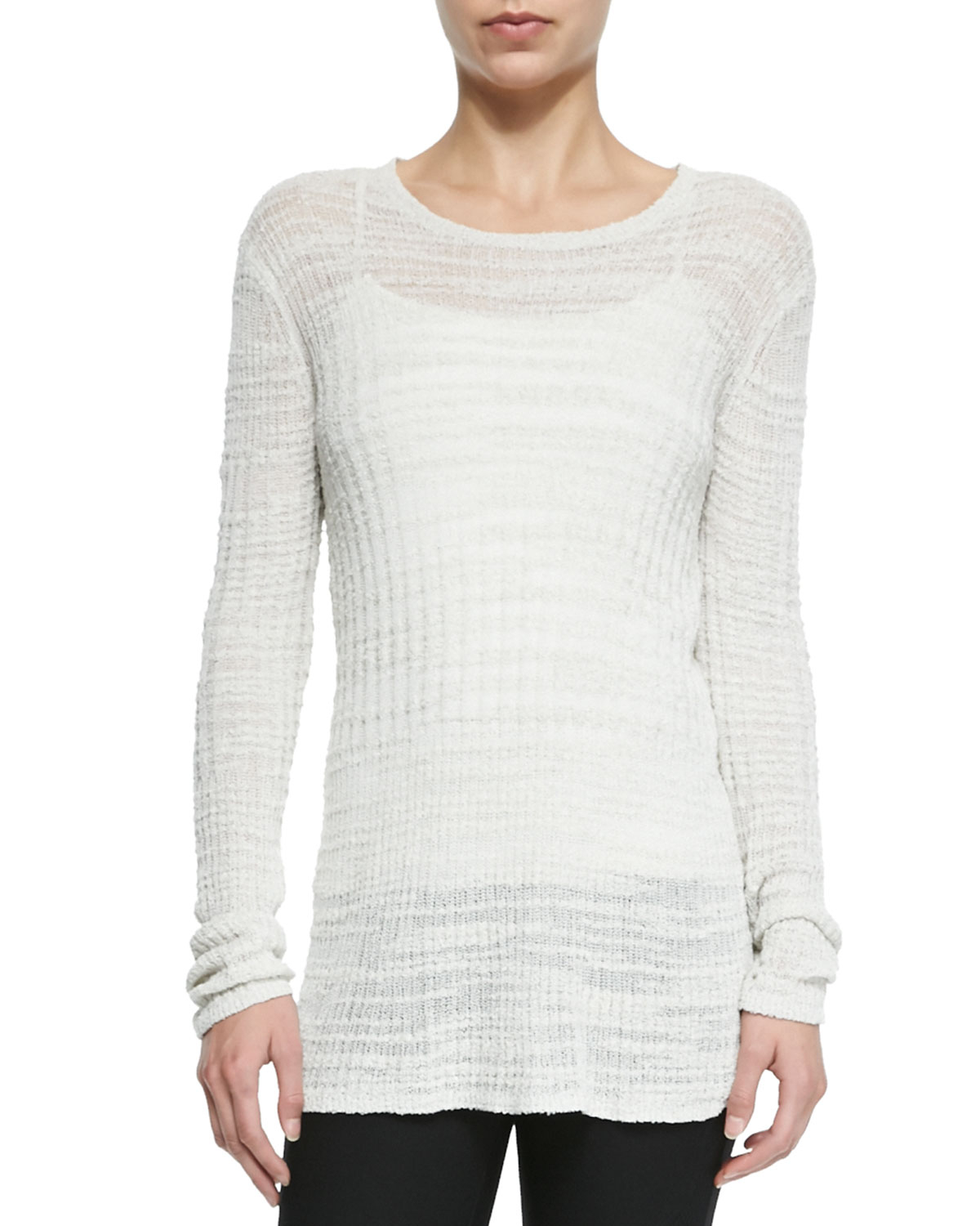 Helmut lang Lightweight Knit SeeThrough Sweater in White Lyst