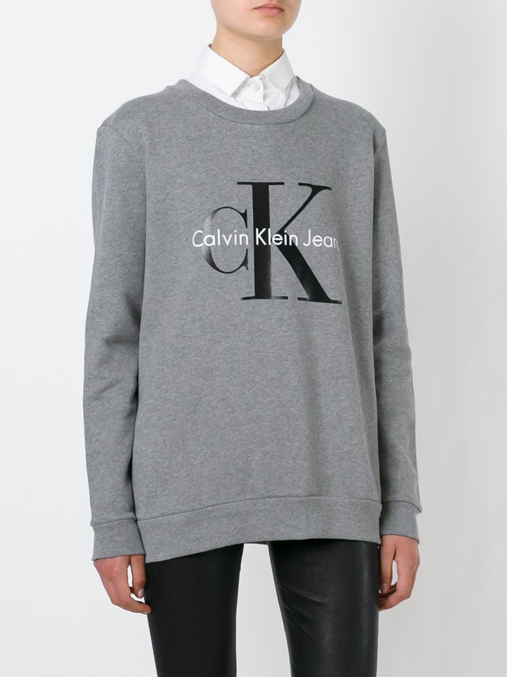 Calvin klein jeans Logo Print Sweatshirt in Gray for Men (grey) | Lyst