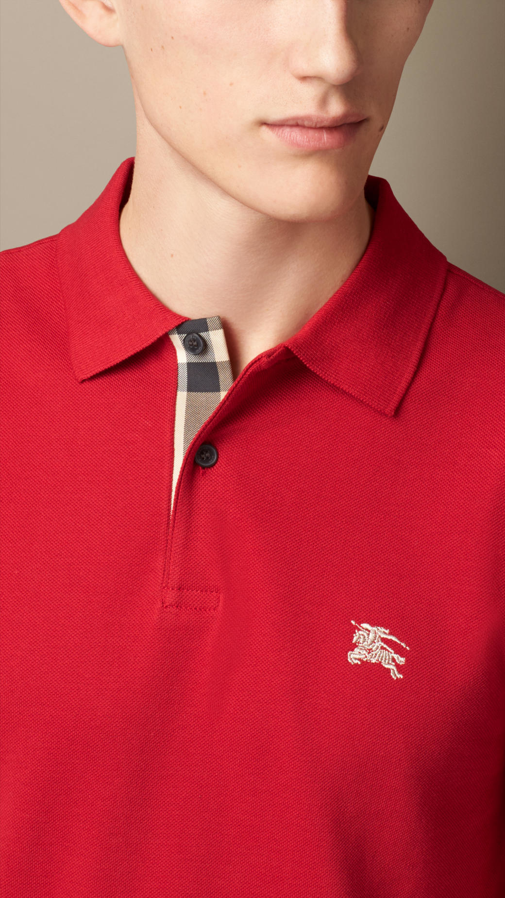 Burberry Check Placket Polo Shirt in Military Red (Red) for Men | Lyst