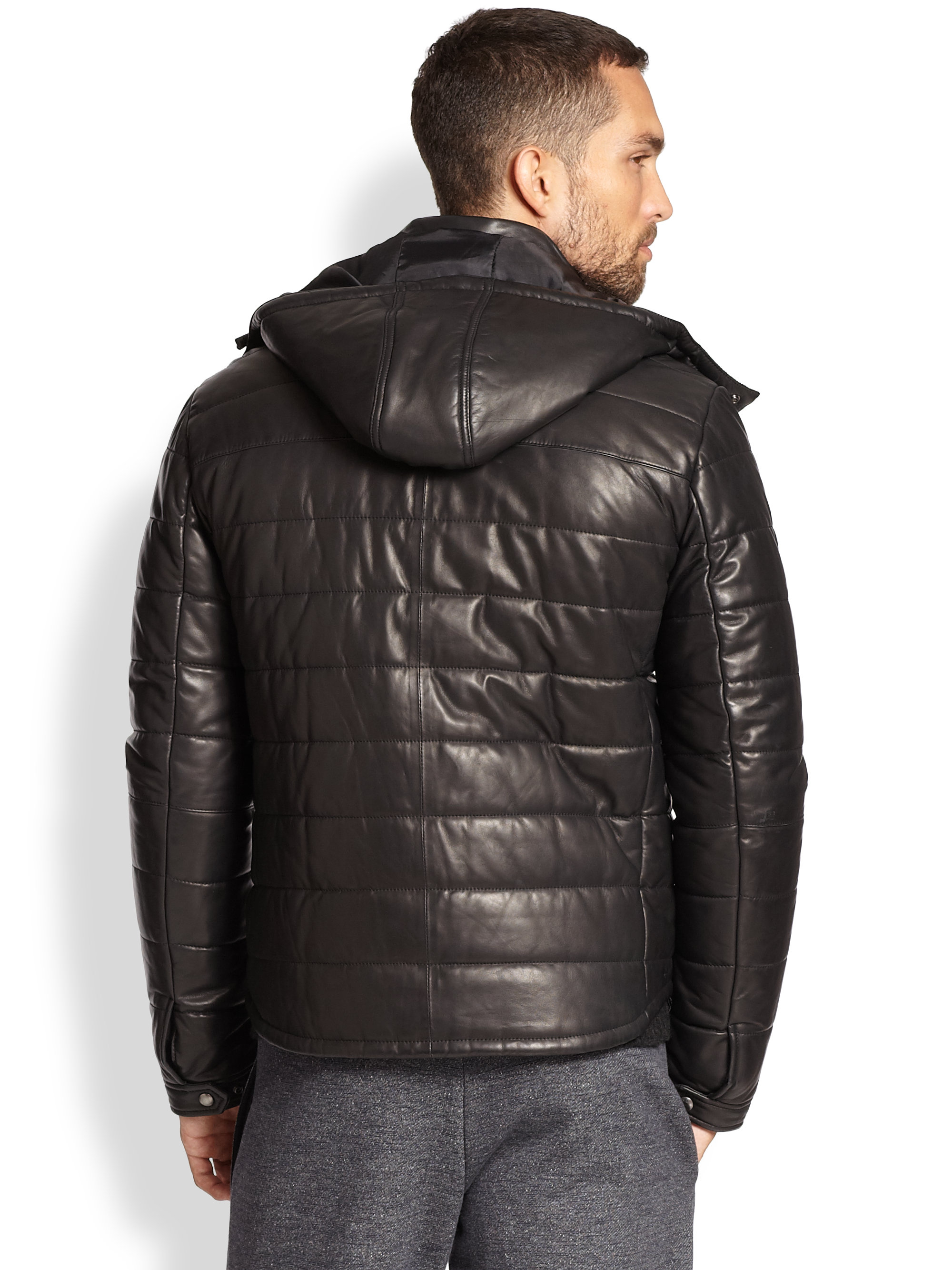 Vince Quilted Leather Puffer Jacket in Black for Men - Lyst