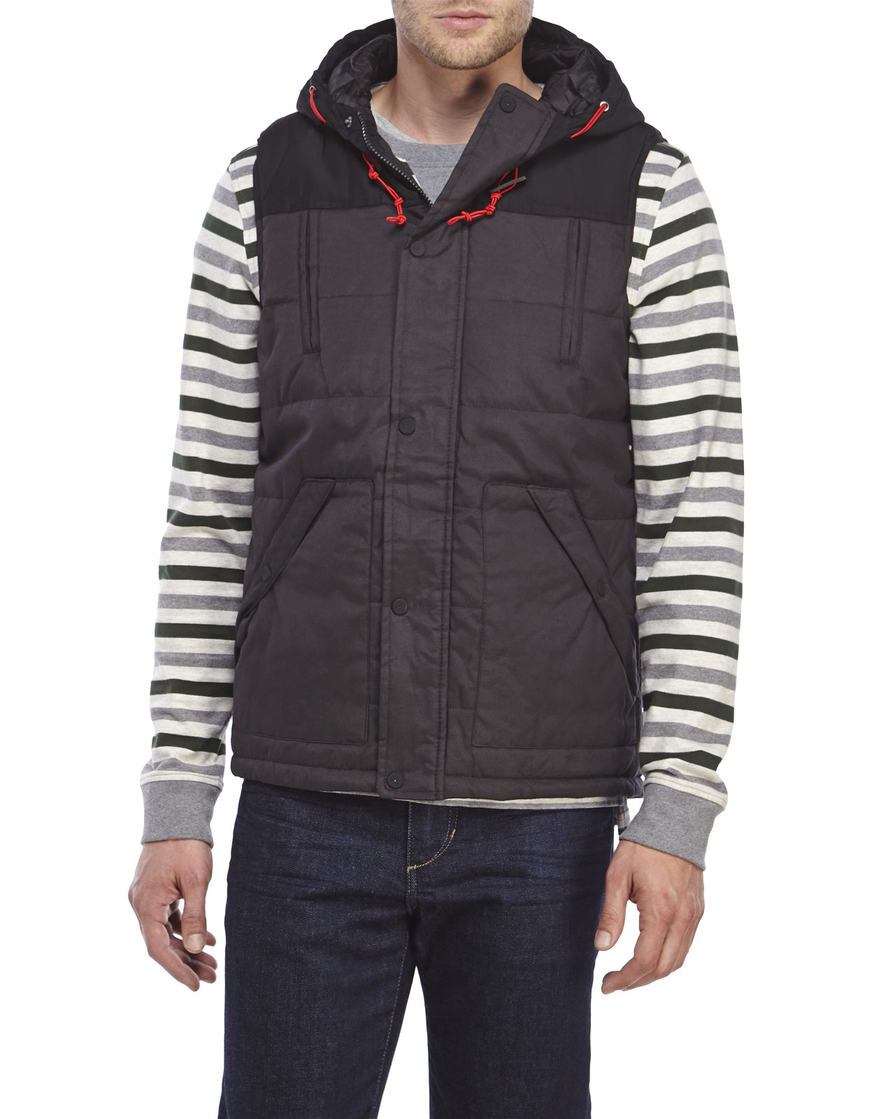 American stitch Hooded Puffer Vest in Black for Men | Lyst