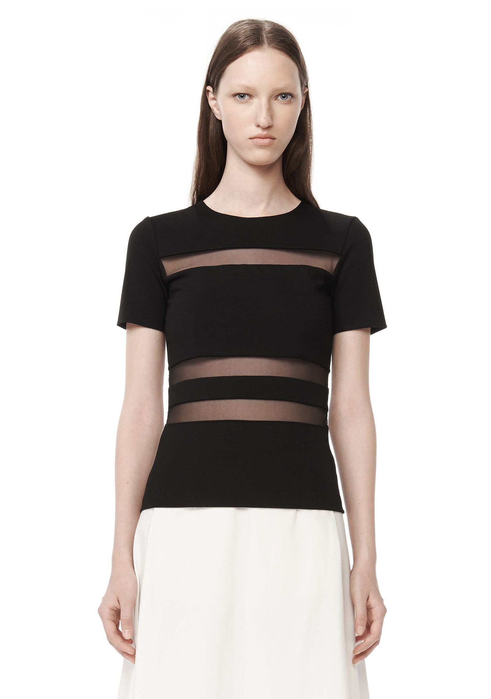 black mesh stripe top
