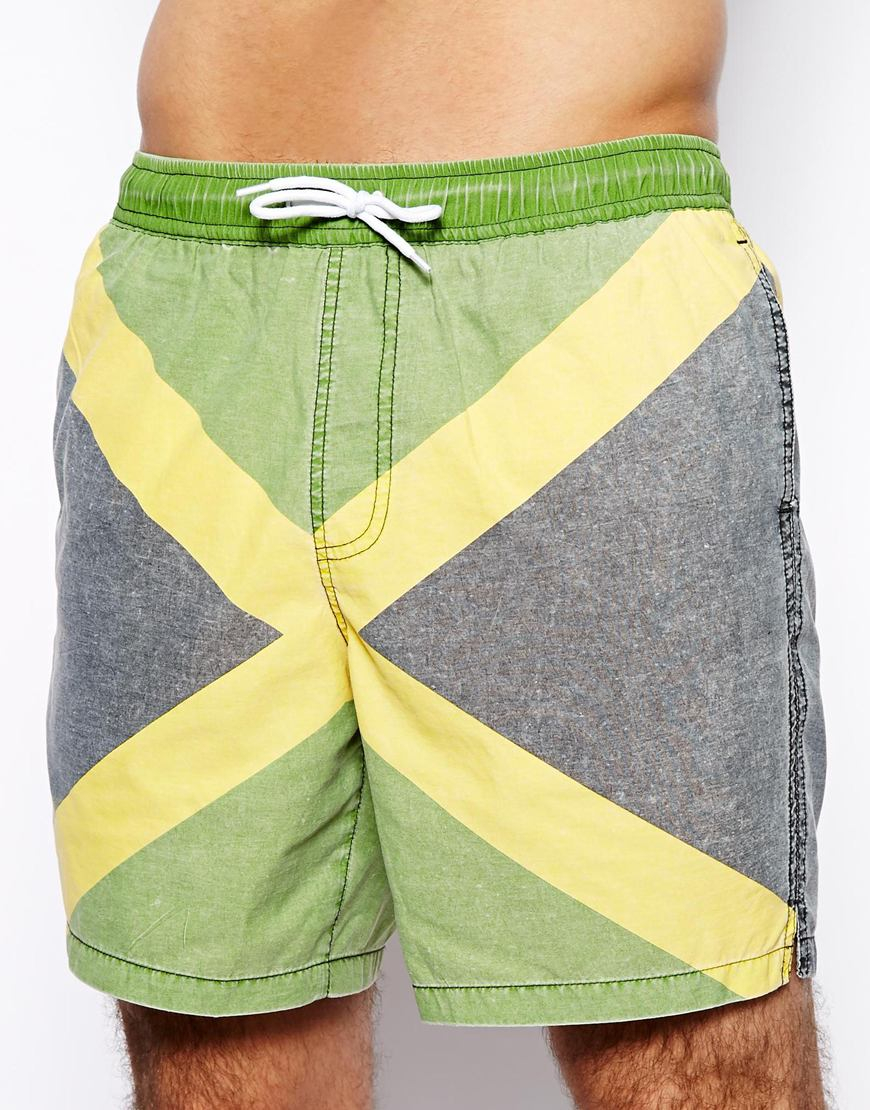 Asos Swim Shorts In Mid Length With Jamaica Flag In Green For Men Lyst