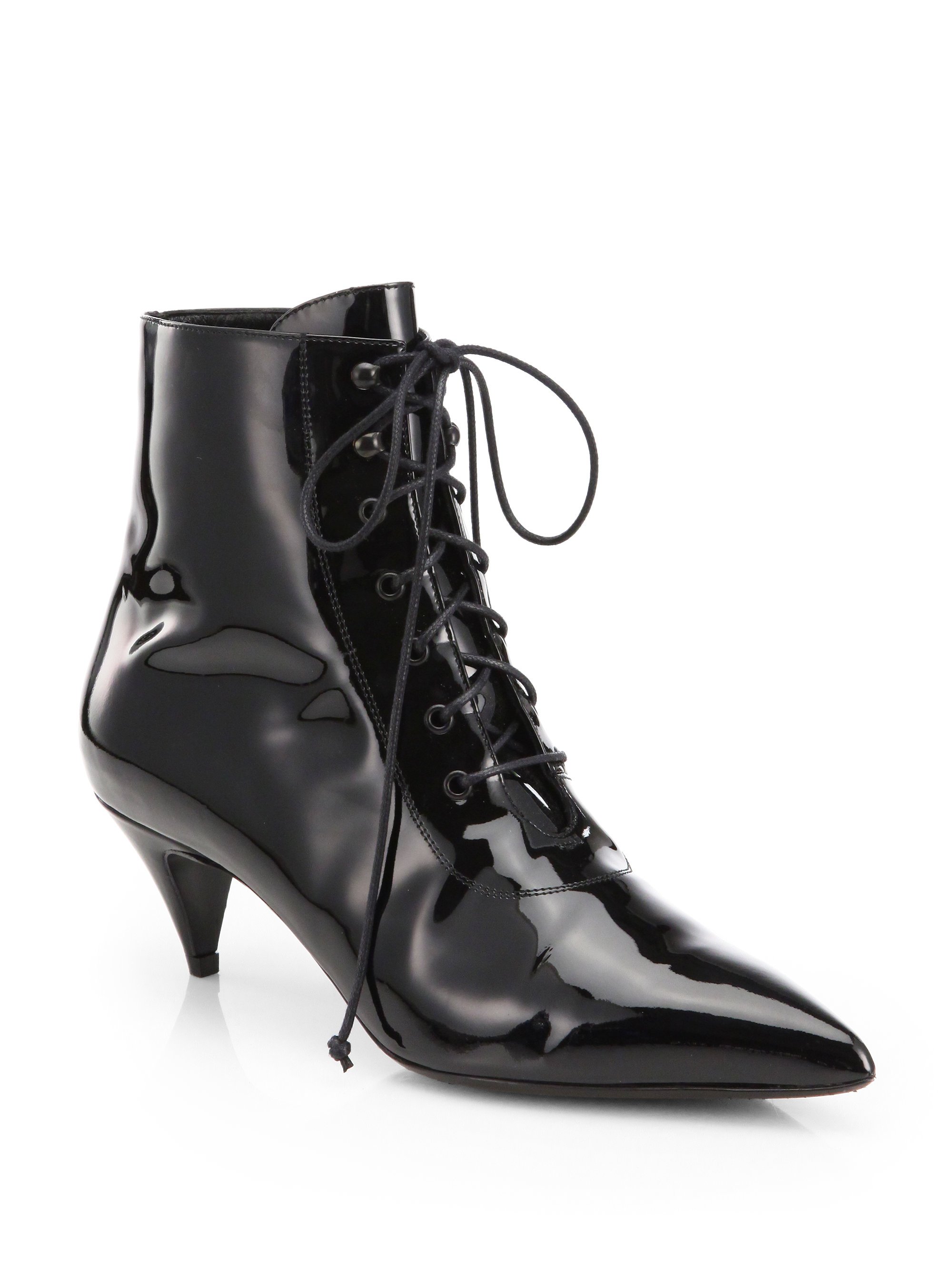 Lyst - Saint Laurent Cat Patent Leather Laceup Ankle Boots in Black