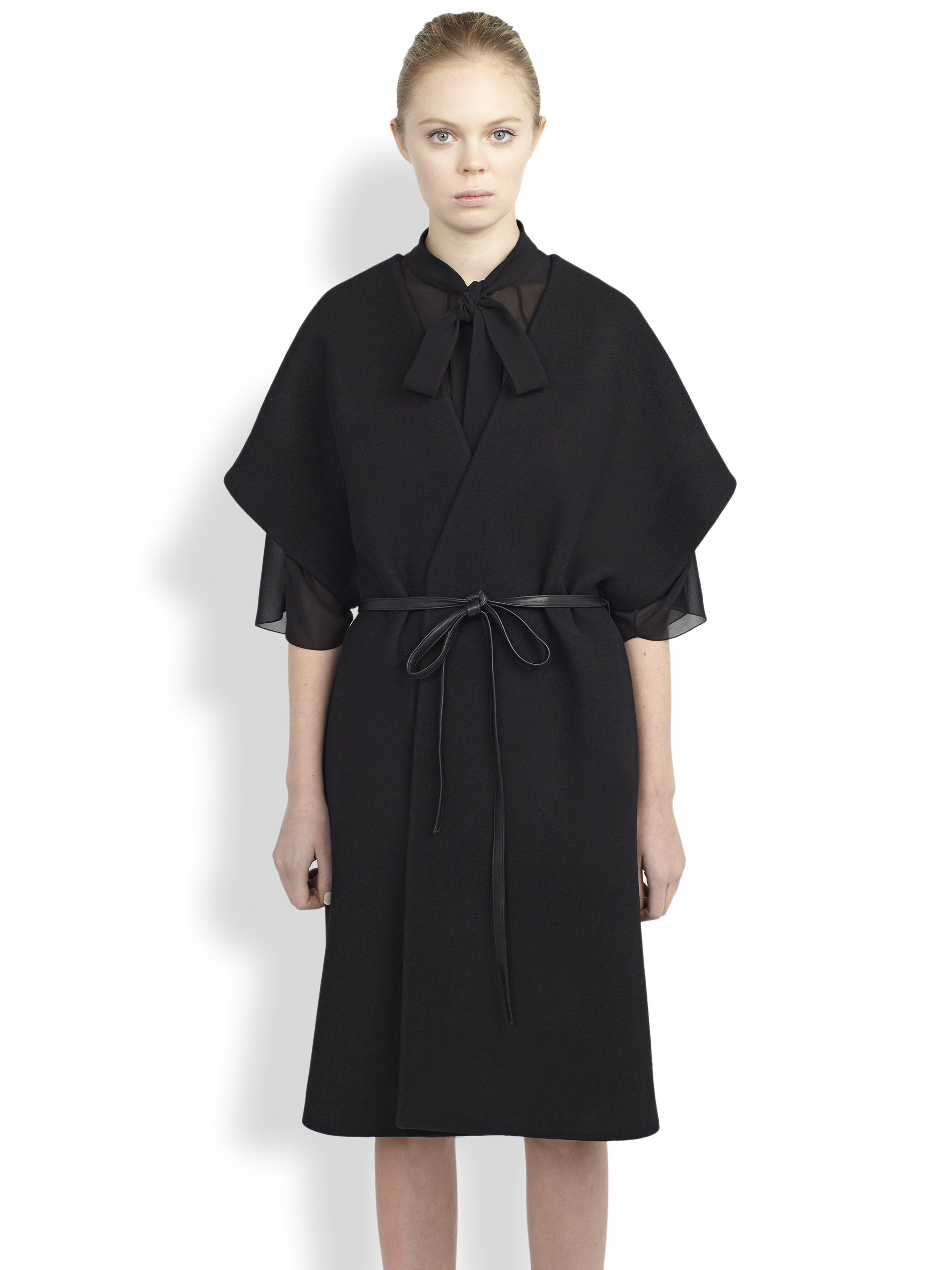 Lyst Saint Laurent Belted Wool & Angora Kimono Coat in Black