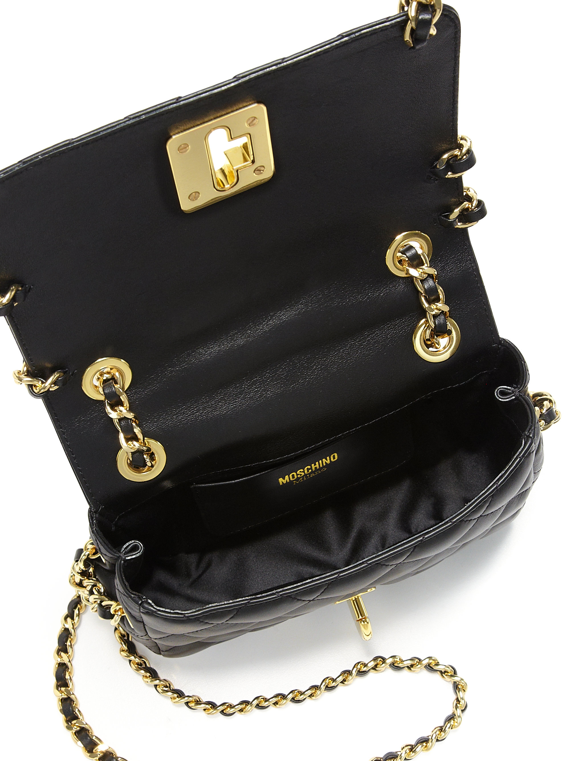 Moschino Crossover-chain Quilted Leather Crossbody Bag in Black-Gold (Black) - Lyst