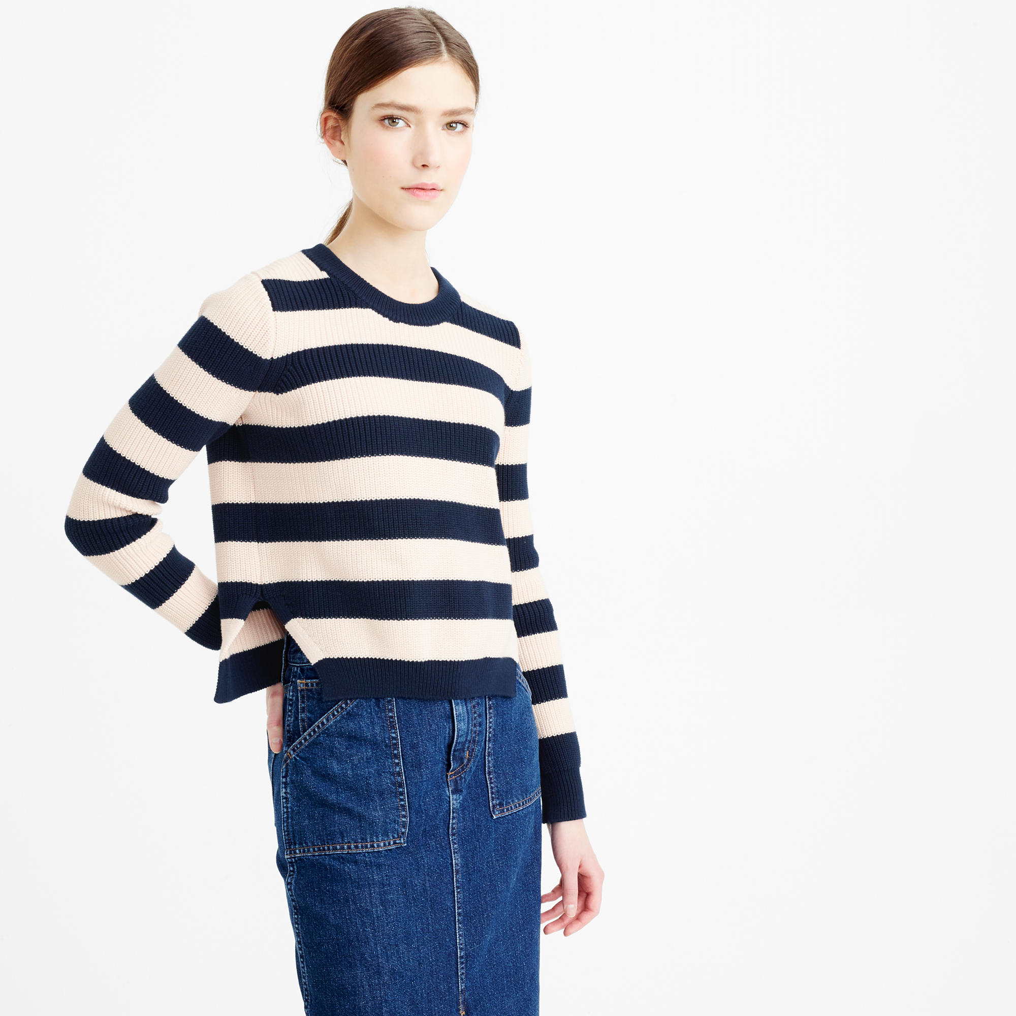 J.crew Cotton Striped Crewneck Sweater in Natural | Lyst