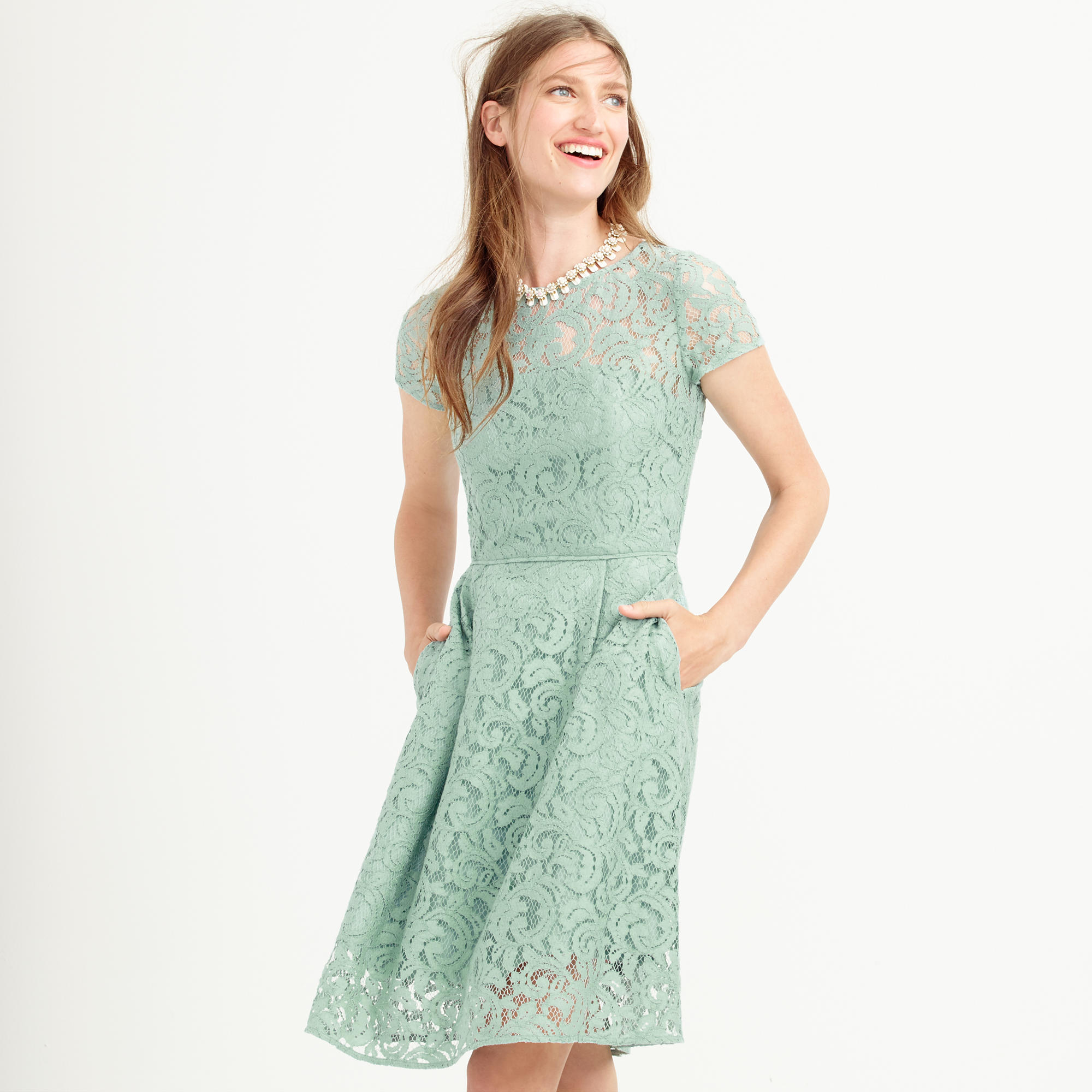 J.crew Alisa Dress In Leavers Lace in Green (dusty shale) Lyst
