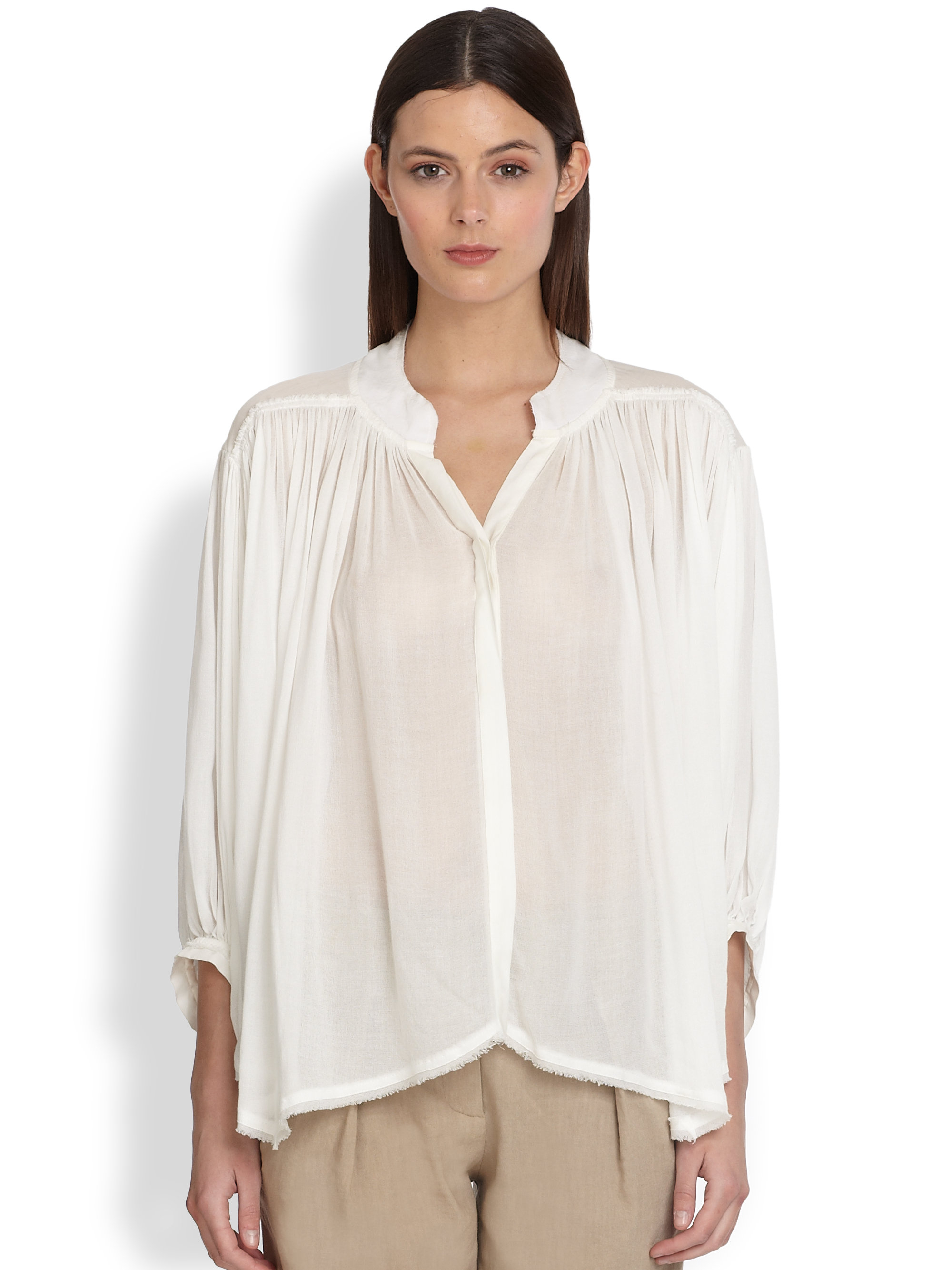 Donna Karan New York Flared Button Front Blouse in White | Lyst