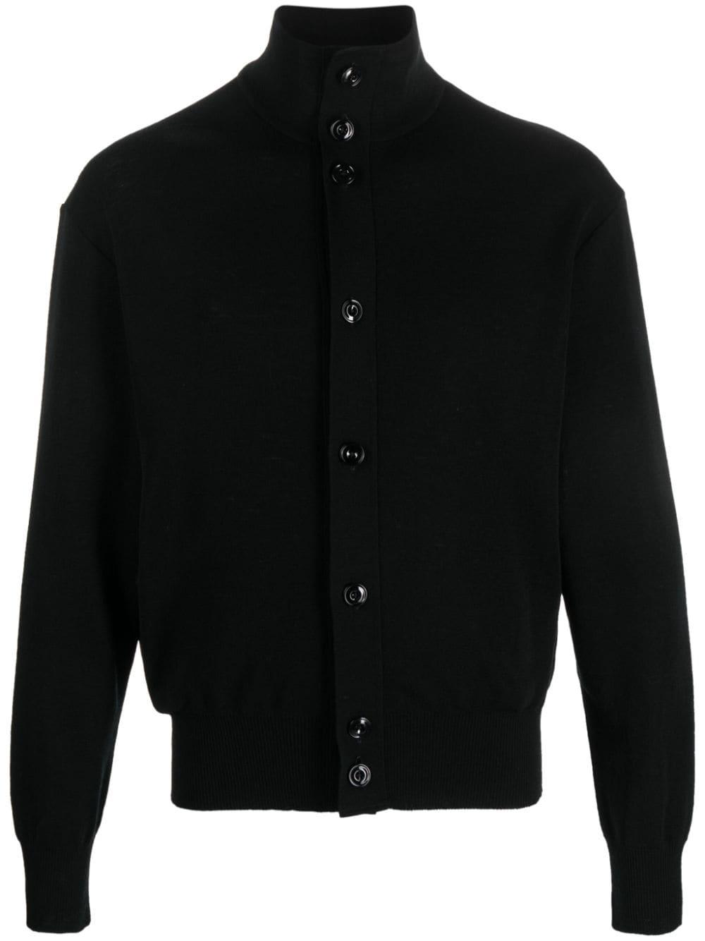 Lemaire High-neck Wool Cardigan in Black for Men | Lyst