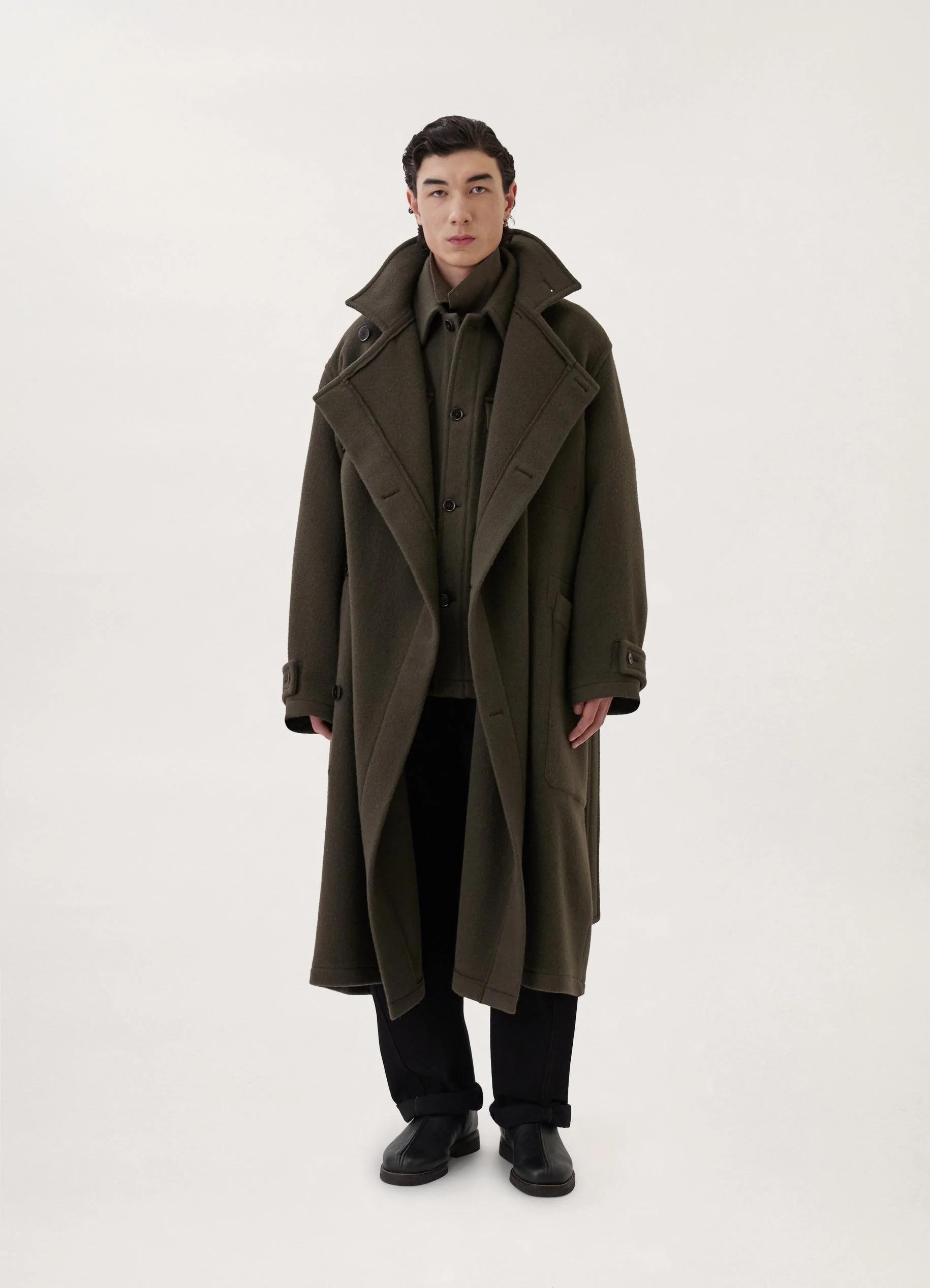 Lemaire Belted Wool Wrap Coat in Black for Men | Lyst