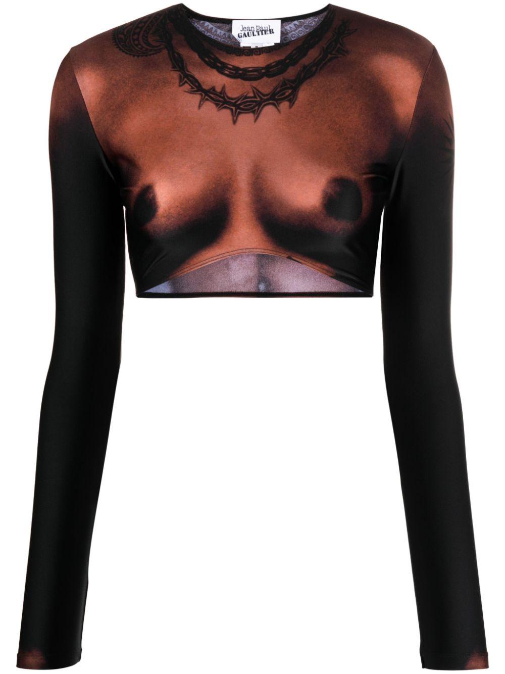 Jean Paul Gaultier Long-sleeve Cropped Top in Black