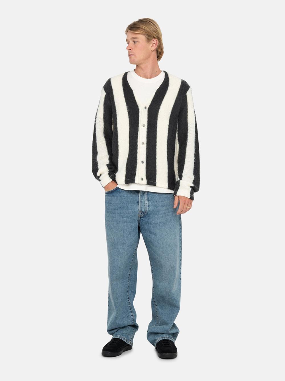 Stussy Stripe Brushed Cardigan White And Black In Acrylic | Lyst