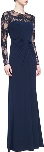 David Meister Long-Sleeve Lace Sequin Gown in Blue (NAVY) | Lyst