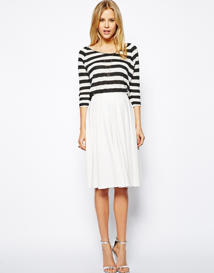 Asos Midi Skirt In Ponte With Bold Pleats in White | Lyst